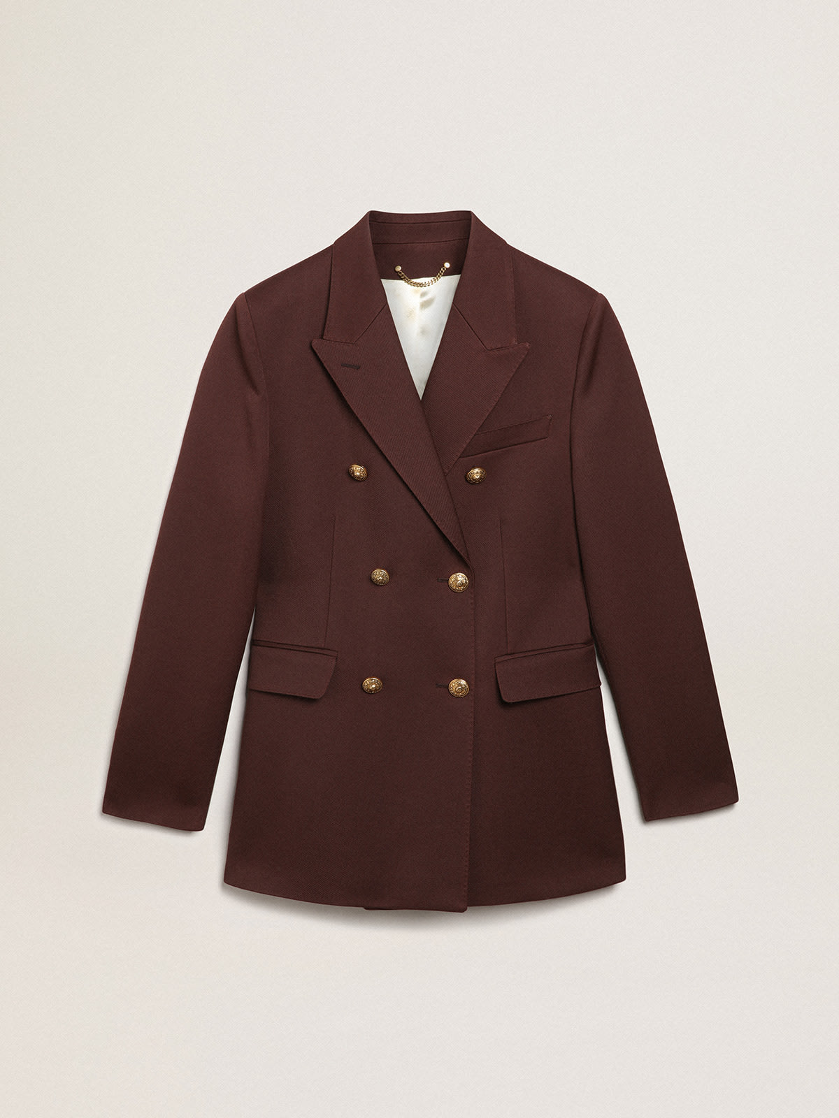 Women's double-breasted blazer in coffee-colored wool gabardine