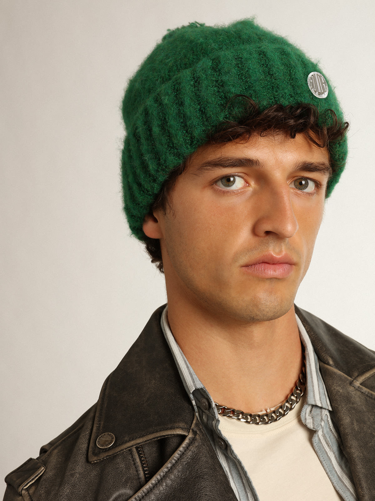 Golden Goose - Journey Collection green wool beanie with pompom in 