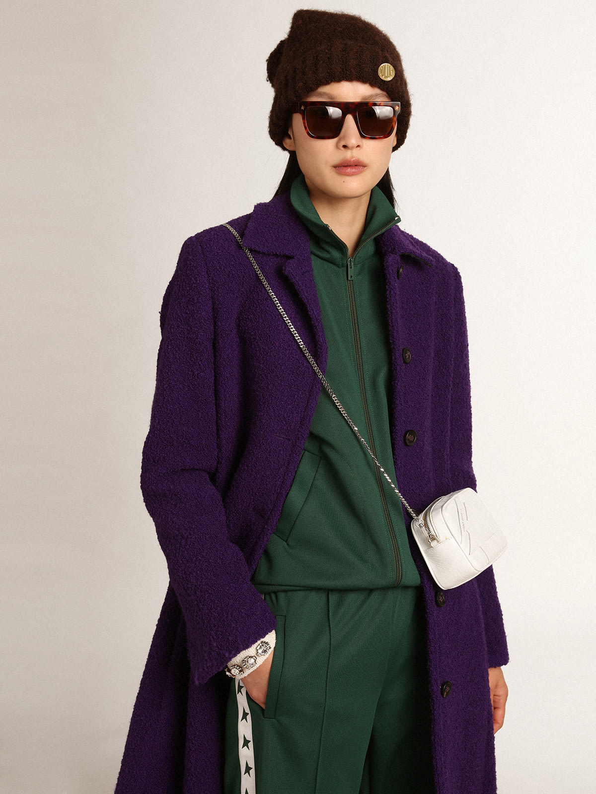 Golden Goose - Abrigo de lana púrpura índigo y forro estampado para mujer in 