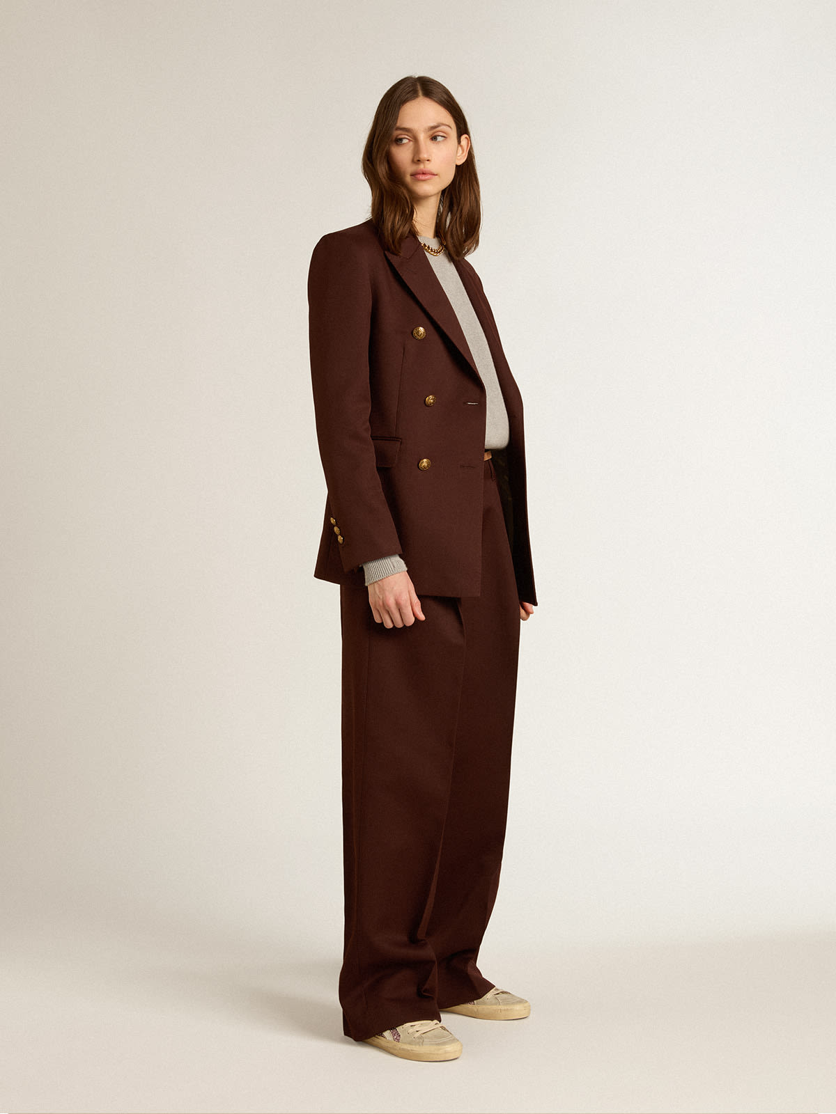 Golden Goose - Journey Collection Flavia pants in chicory-coffee-colored wool gabardine in 