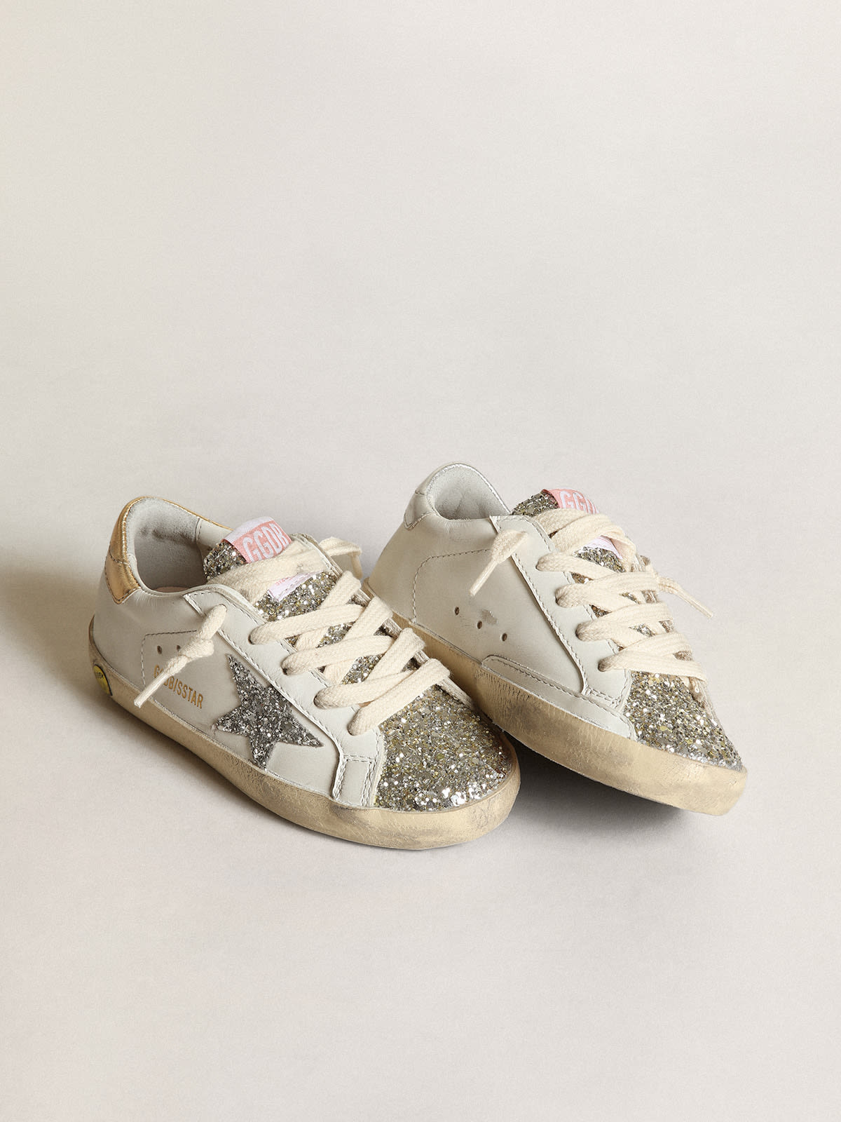 Junior Super-Star with silver glitter star and platinum tongue | Golden  Goose