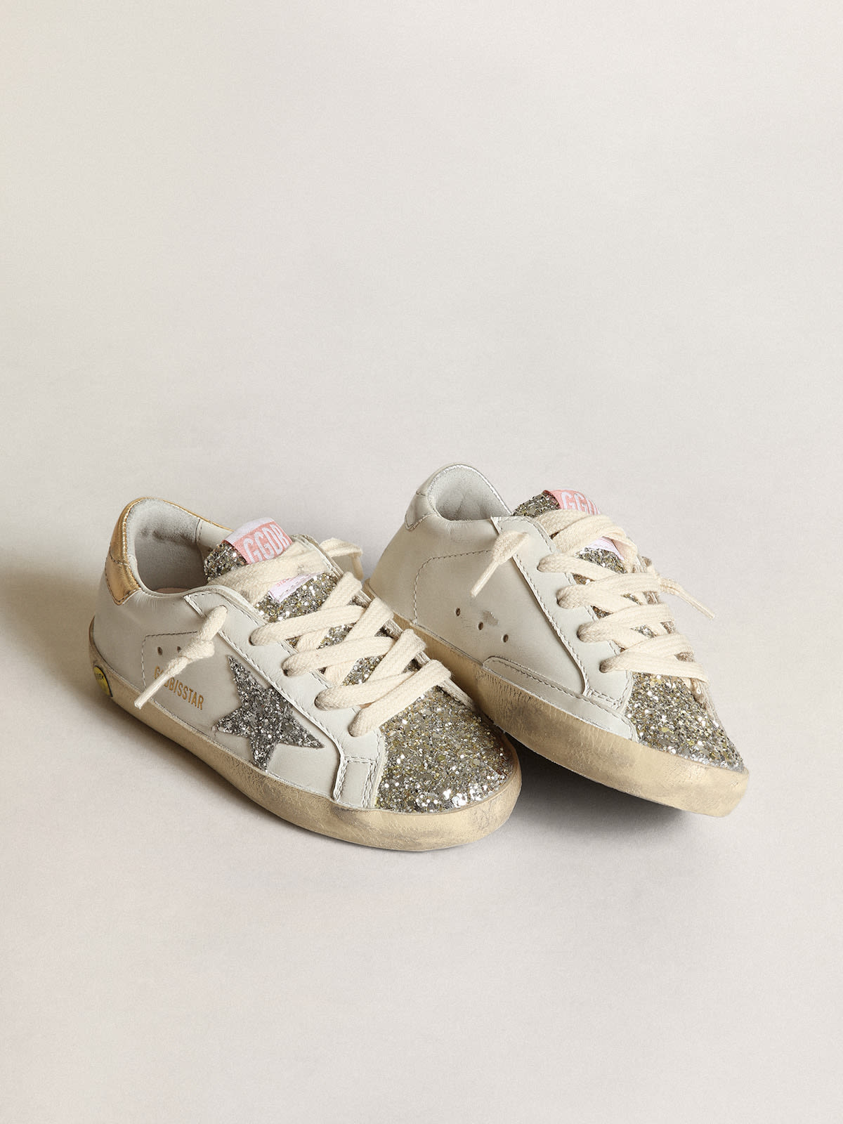 SuperStar sneakers with silver glitter star and platinum glitter
