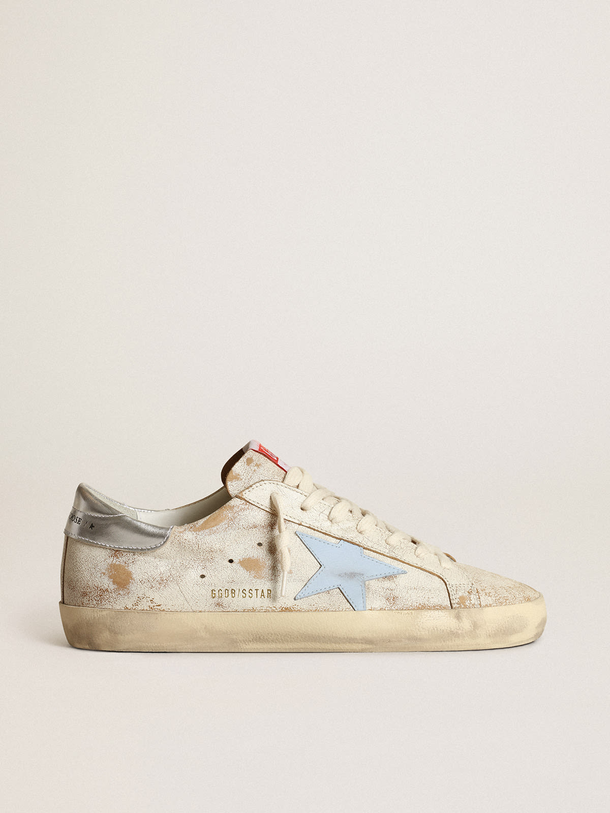 Golden Goose - Men's Super-Star with star in smoky light blue leather and silver heel in 