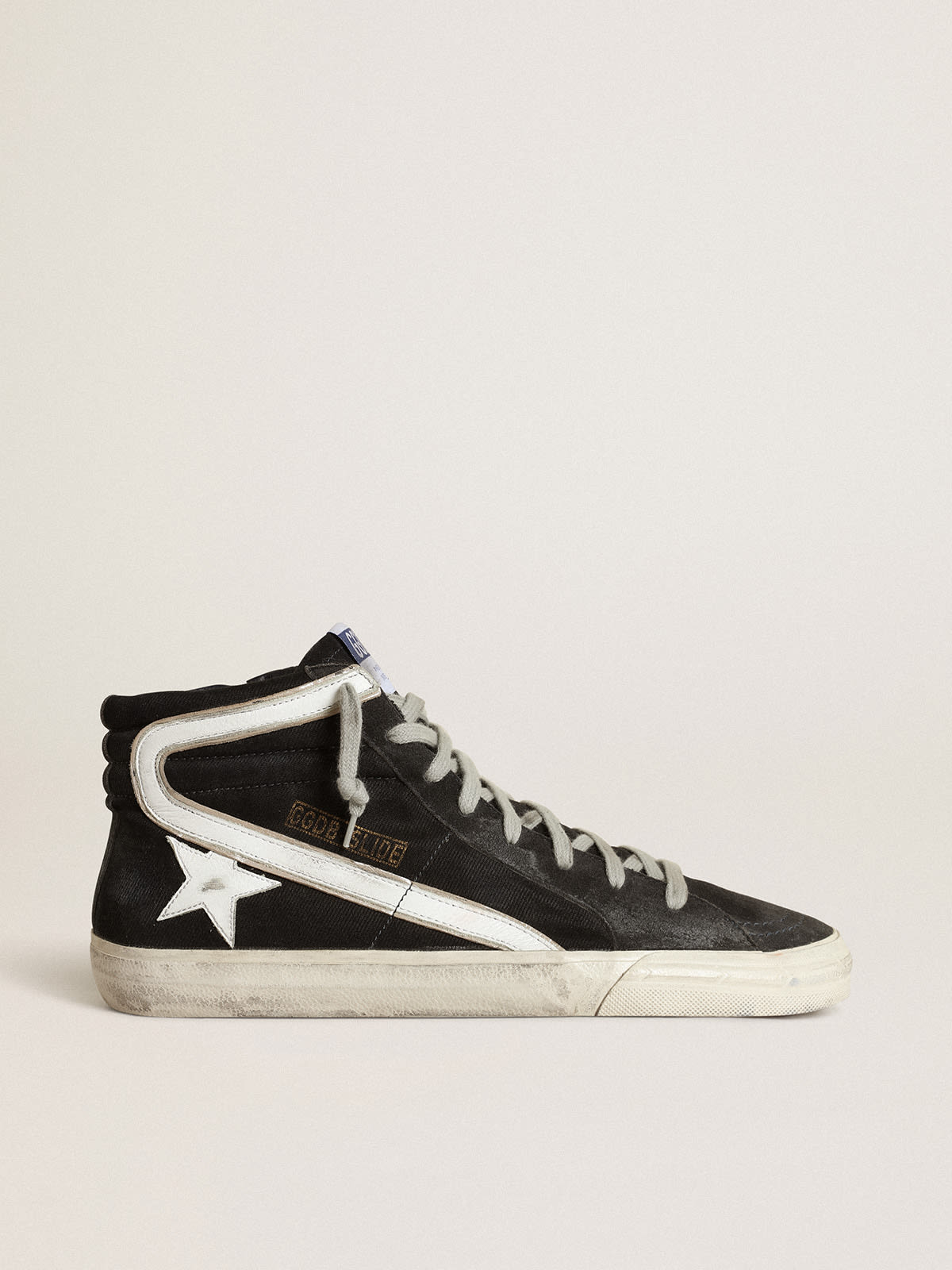 Golden Goose - Men's Slide in navy blue denim with star and white flash in 