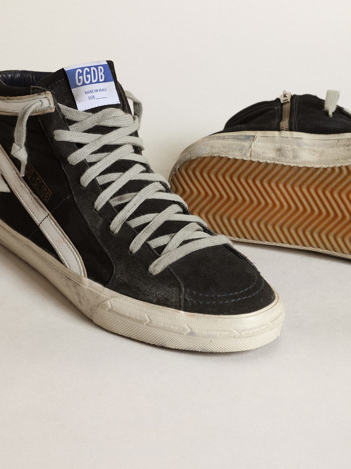 Golden Goose - Men's Slide in navy blue denim with star and white flash in 