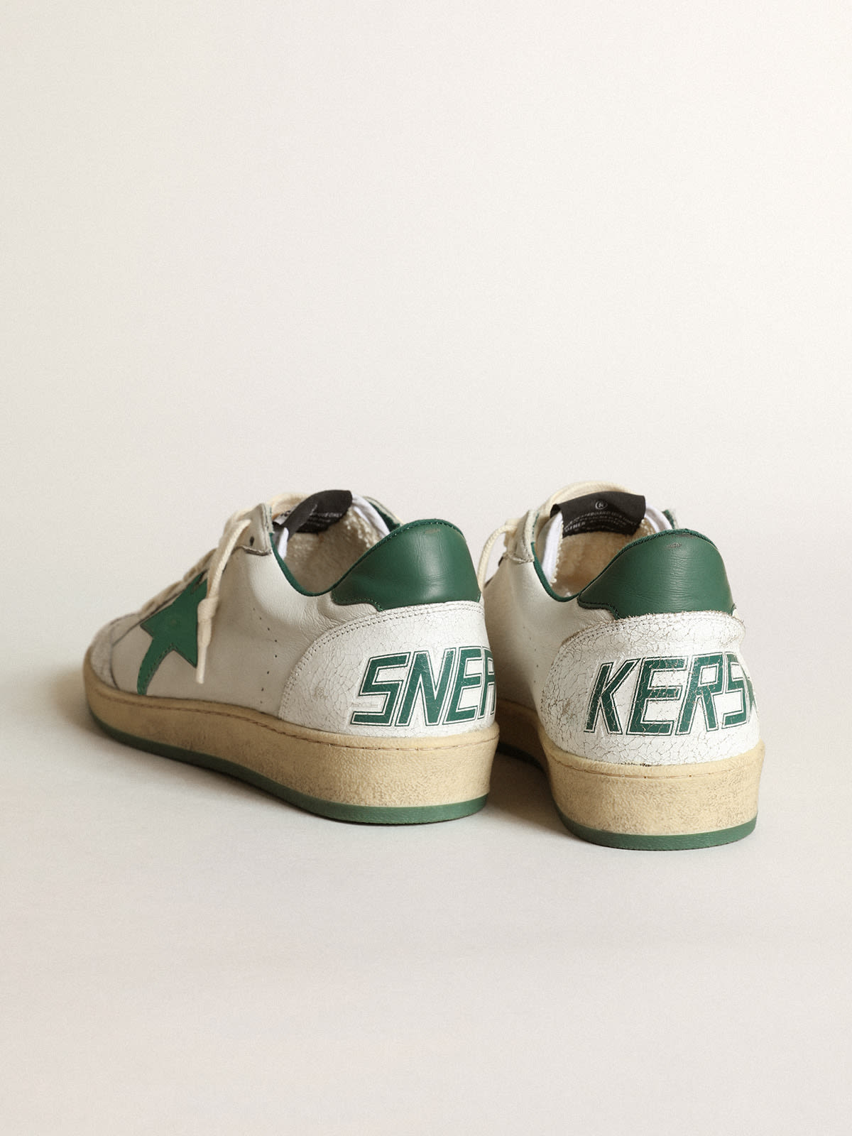 Golden Goose - Men's Ball Star in white nappa leather with green leather star and heel tab in 