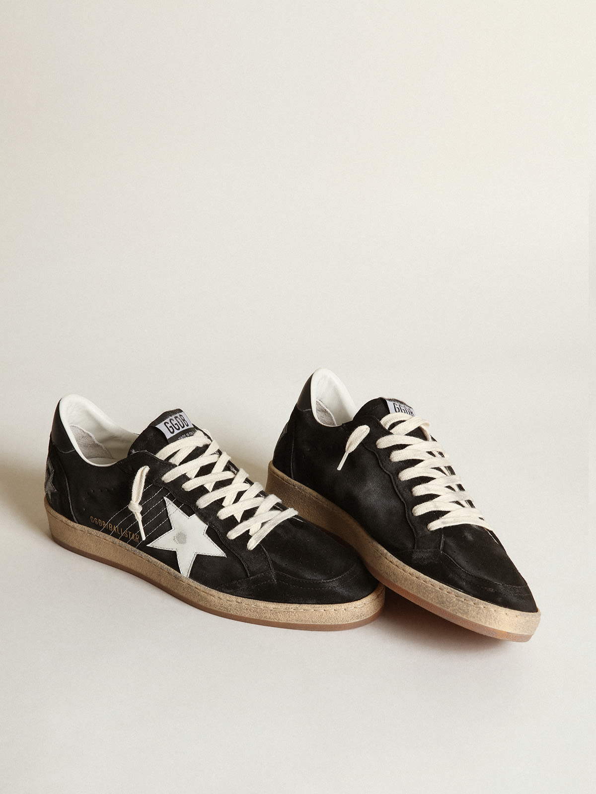 Golden Goose - Men’s Ball Star sneakers in black suede with white leather star and black leather heel tab in 