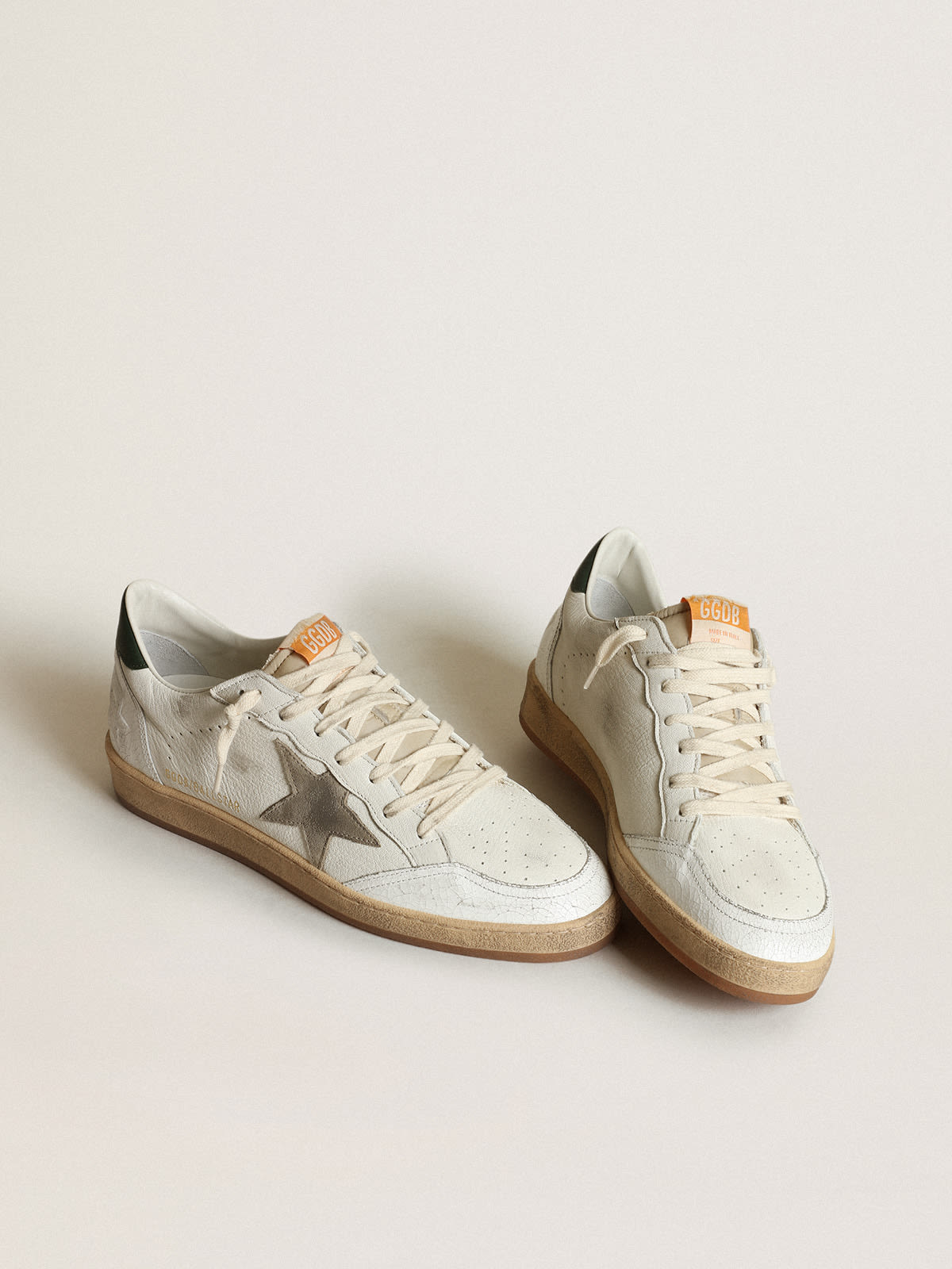 Golden Goose - Men's Ball Star in white nappa with dove gray suede star in 