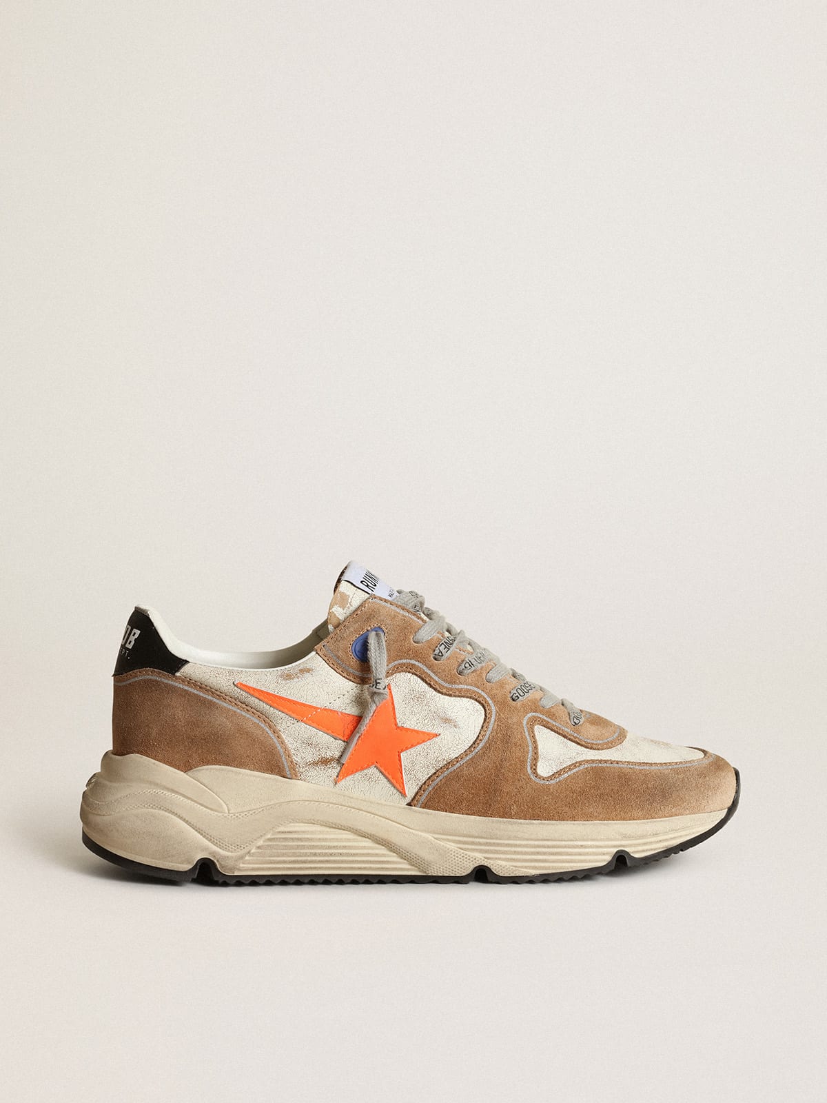 Golden Goose - Men's Running Sole LTD in white glossy leather and tobacco suede in 