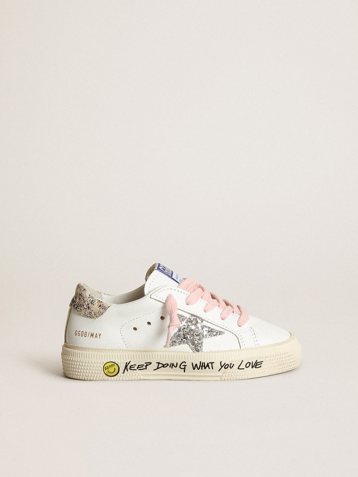 Golden Goose - Young May with silver glitter star and leopard print heel tab in 