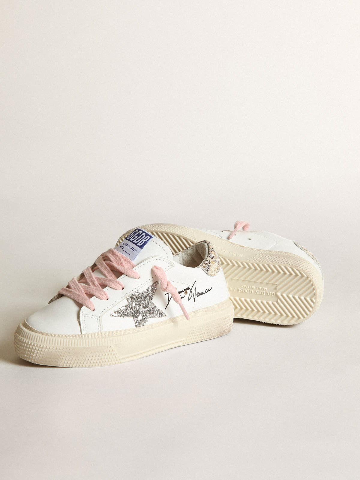 Golden Goose - Young May with silver glitter star and leopard print heel tab in 