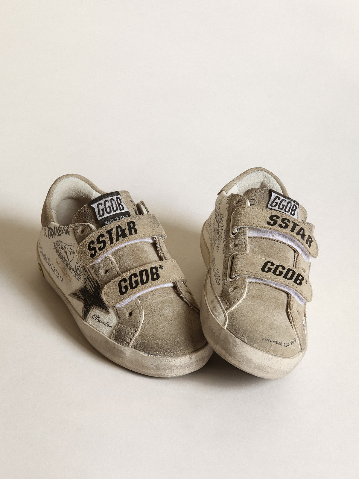 Golden Goose - Old School Young in nappa bianca con inserti color tortora in 