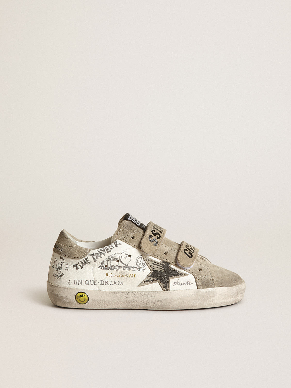 Golden Goose - Old School Young in nappa bianca con inserti color tortora in 