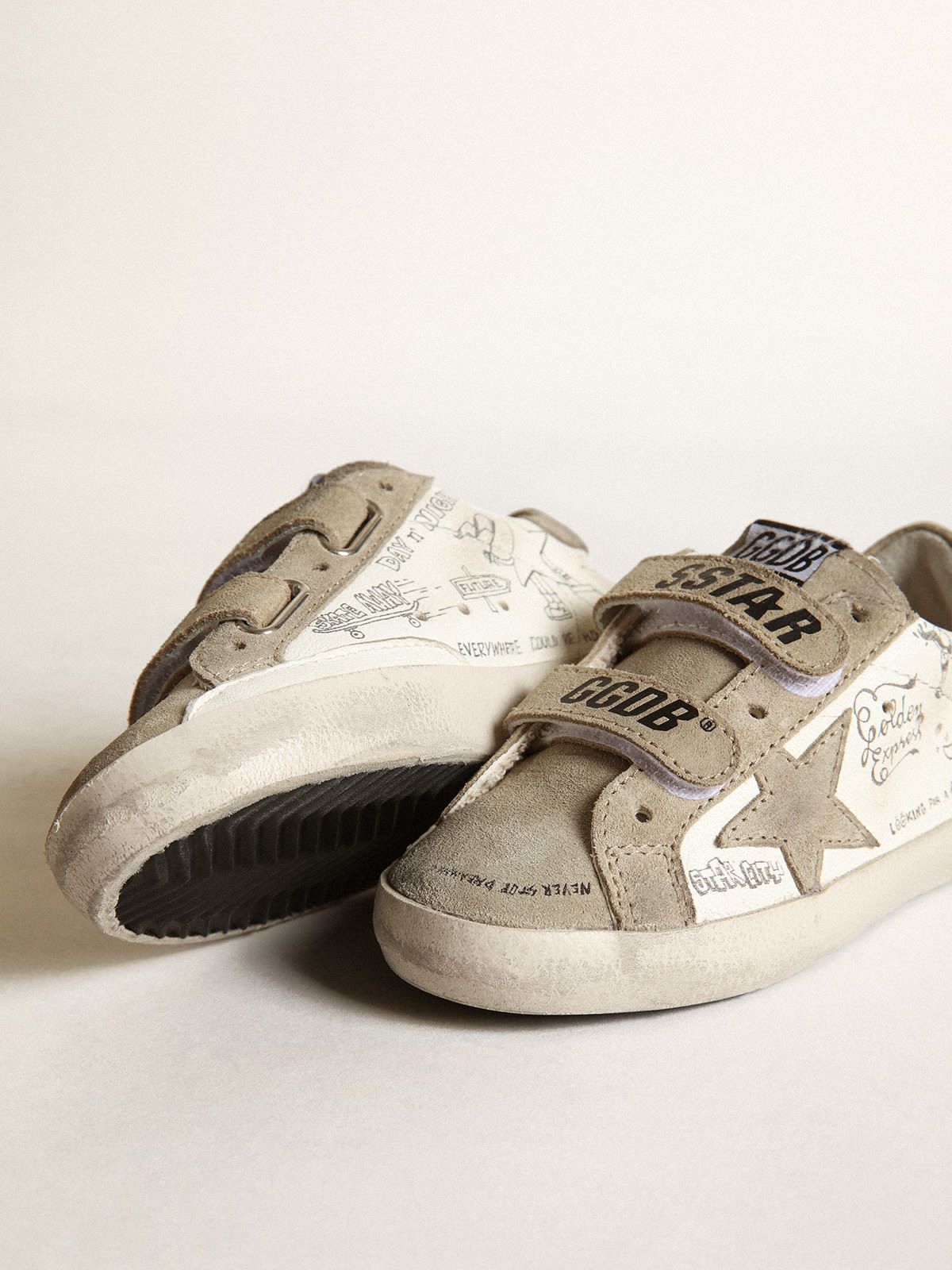 Golden Goose - Old School Young in nappa bianca con inserti color tortora in 