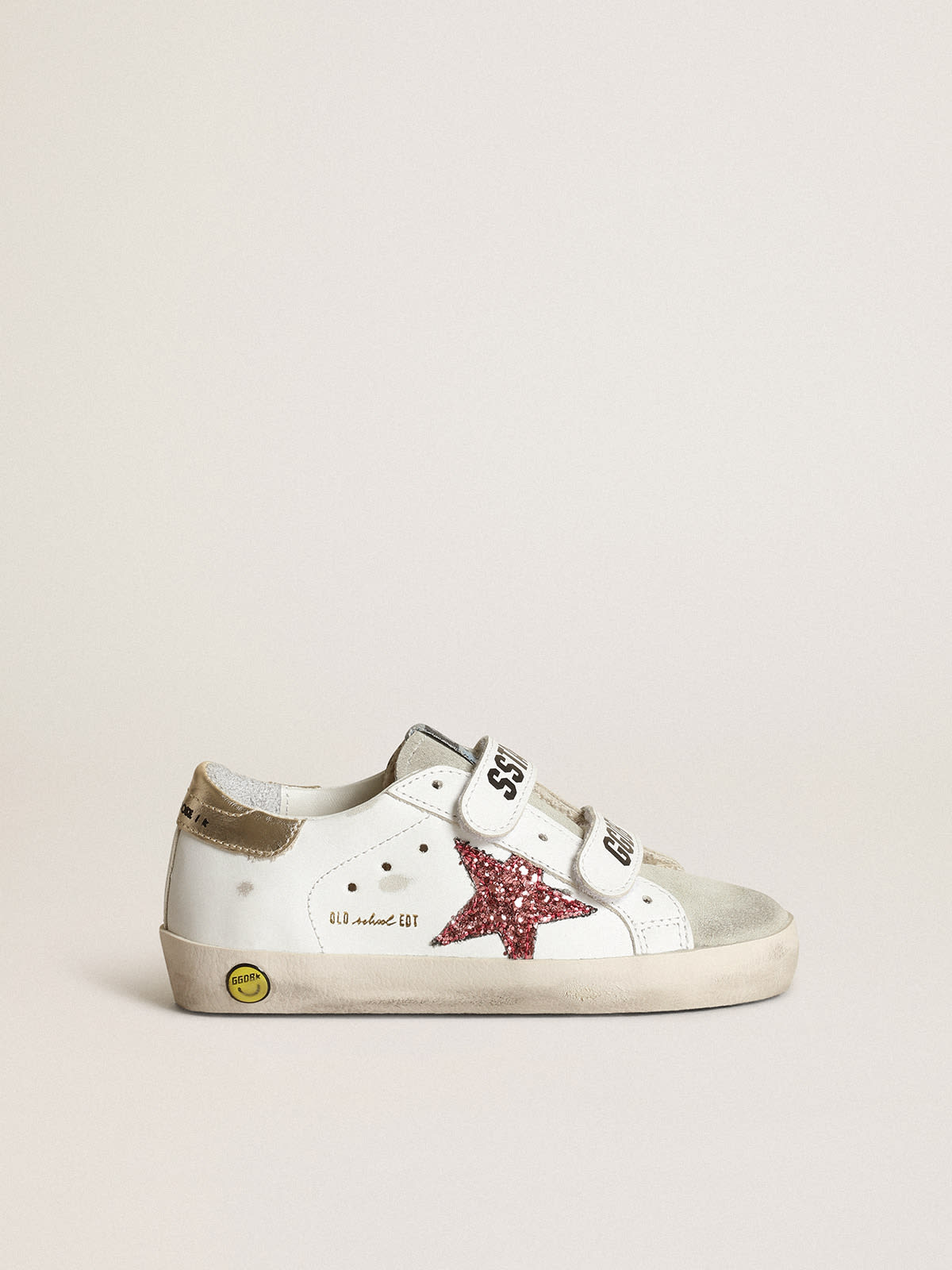 Golden Goose - Young Old School with pink glitter star and platinum heel tab in 