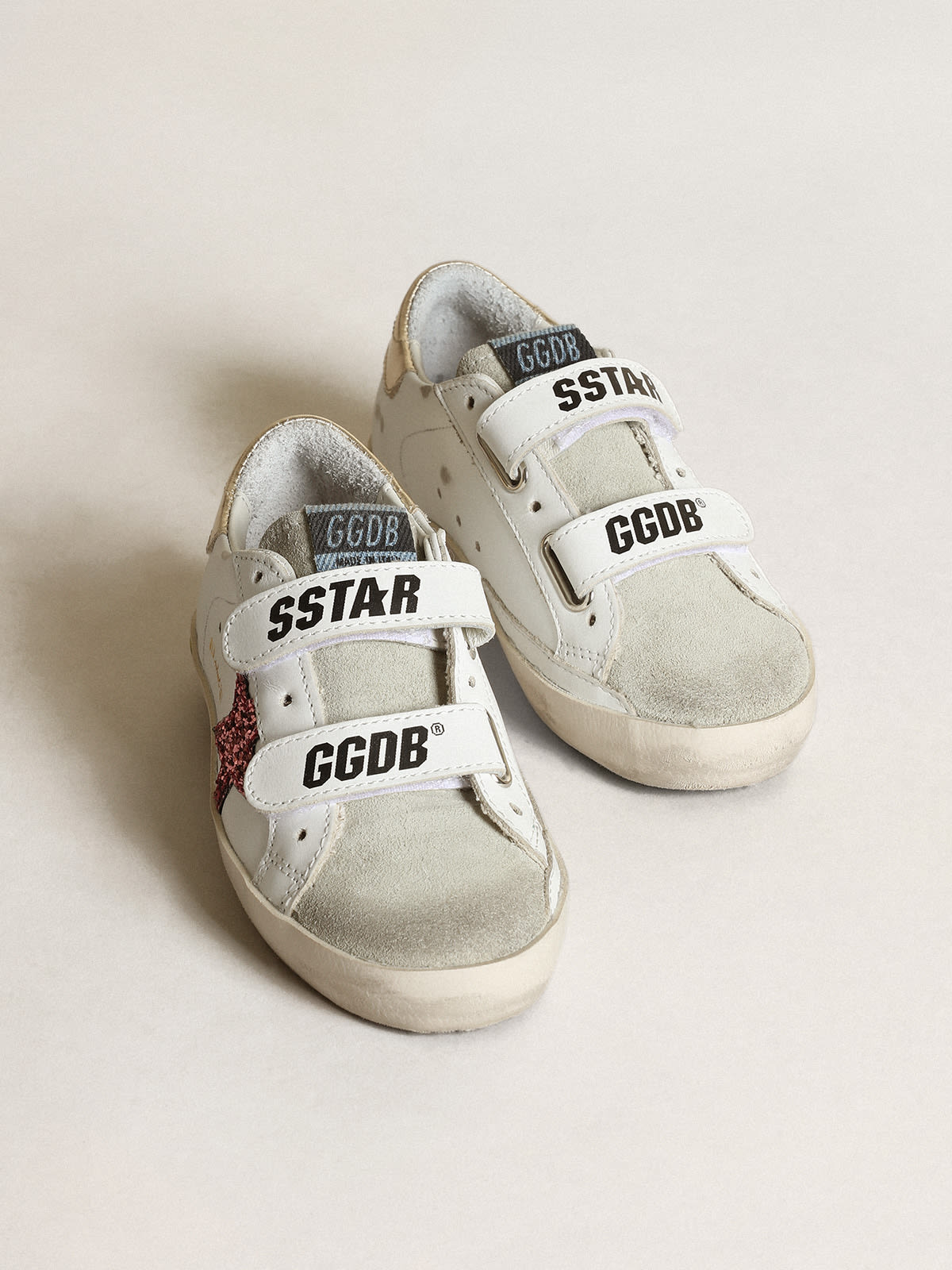 Golden Goose - Young Old School sneakers with pink glitter star and platinum metallic leather heel tab in 
