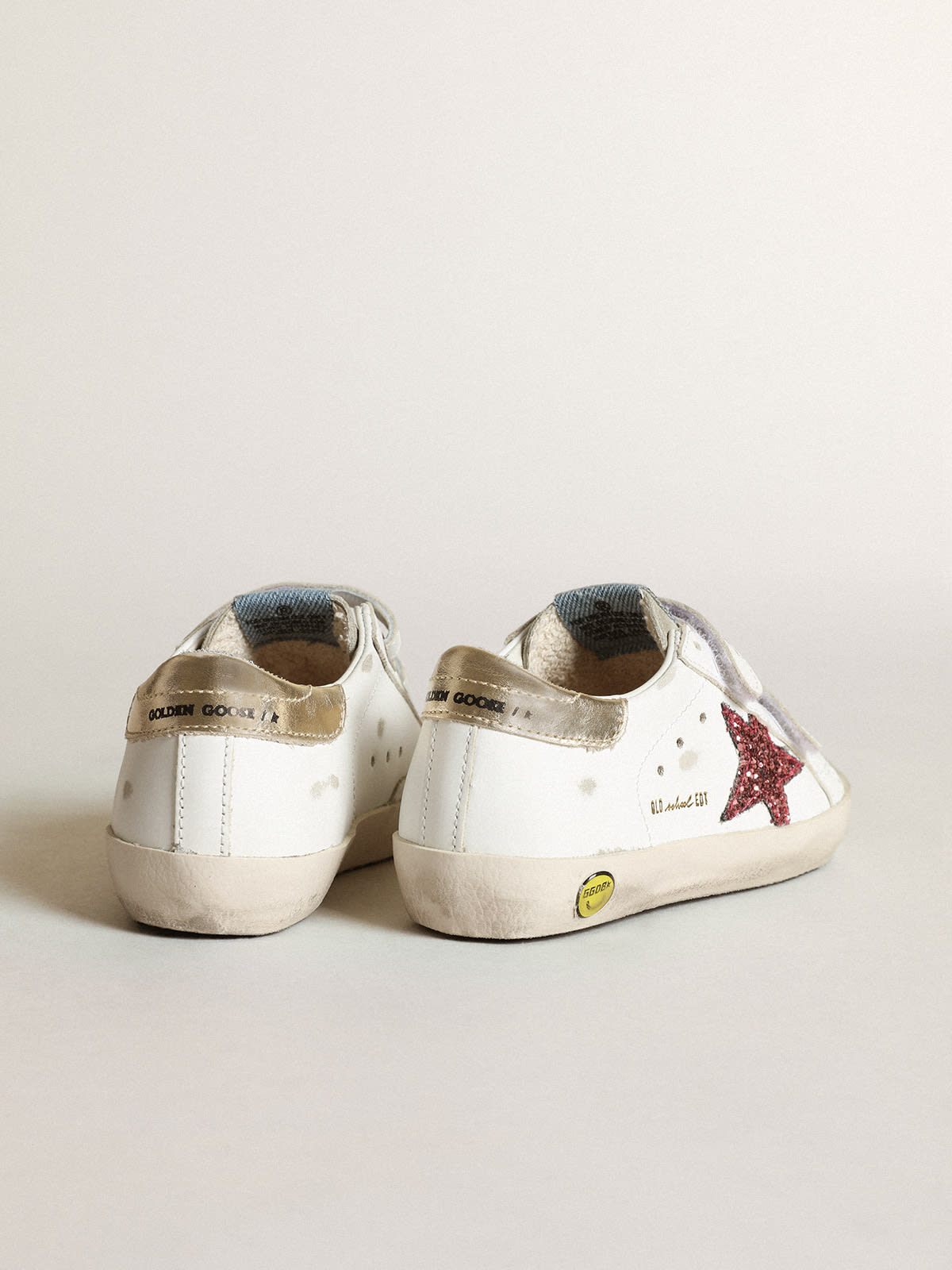 Golden Goose - Young Old School with pink glitter star and platinum heel tab in 