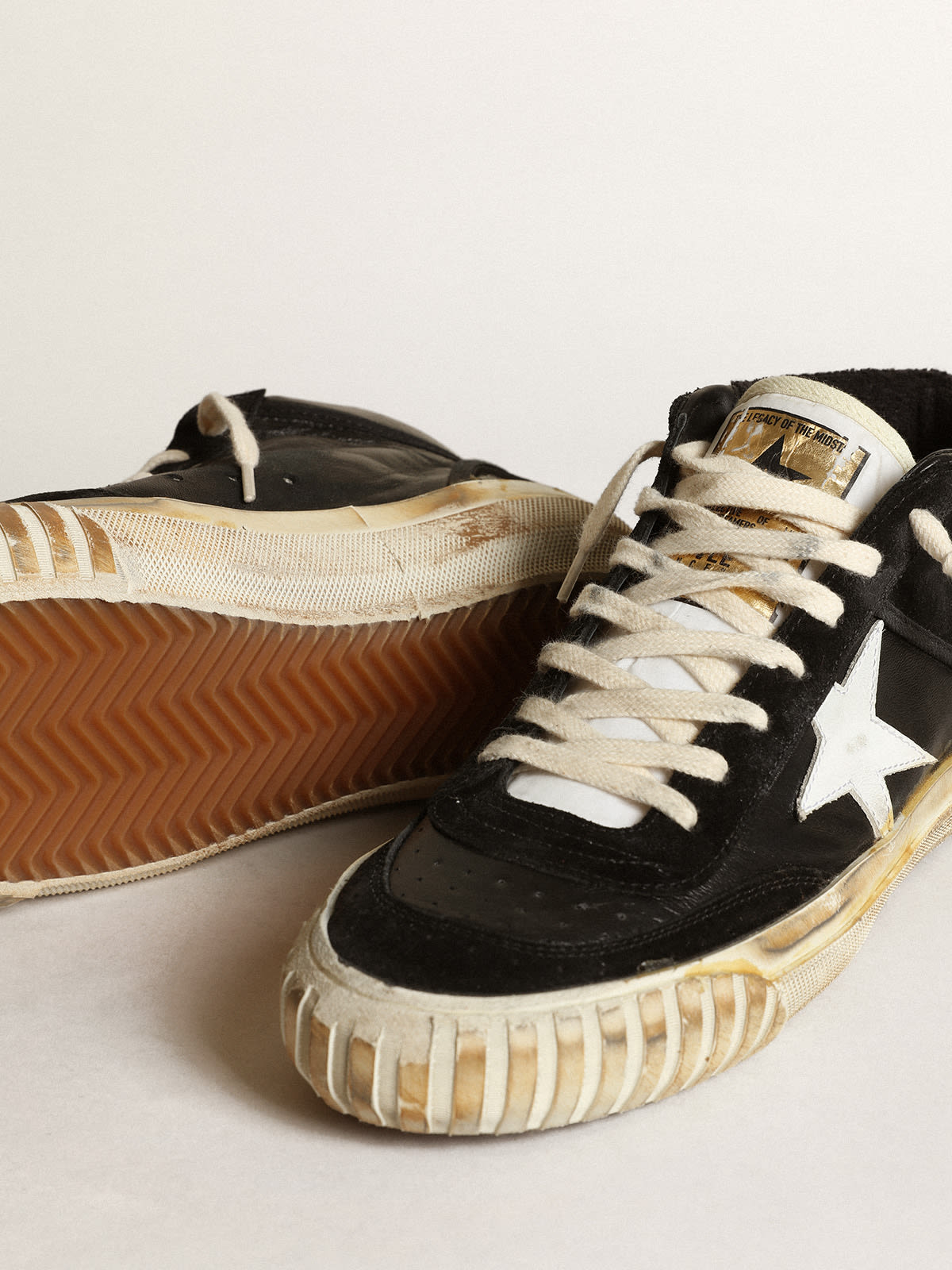 Golden Goose - Women’s Mid Star in black nappa and suede with white leather star in 