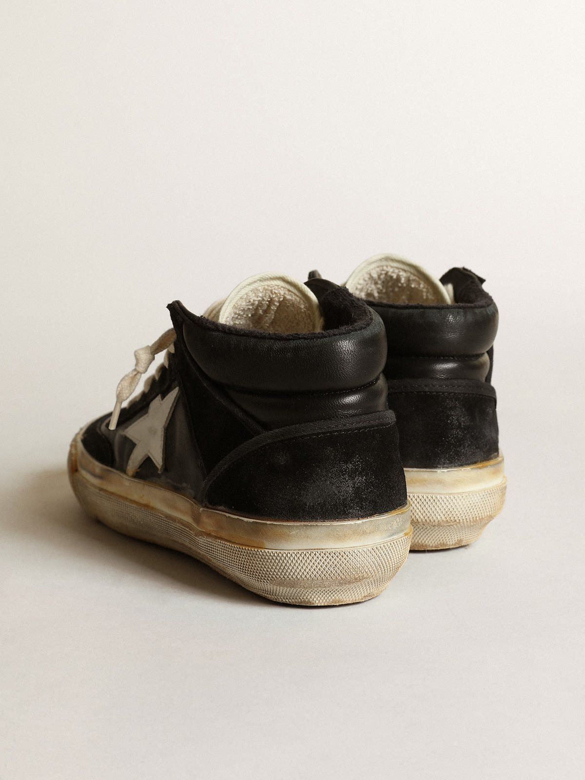 Golden Goose - Women’s Mid Star in black nappa and suede with white leather star in 