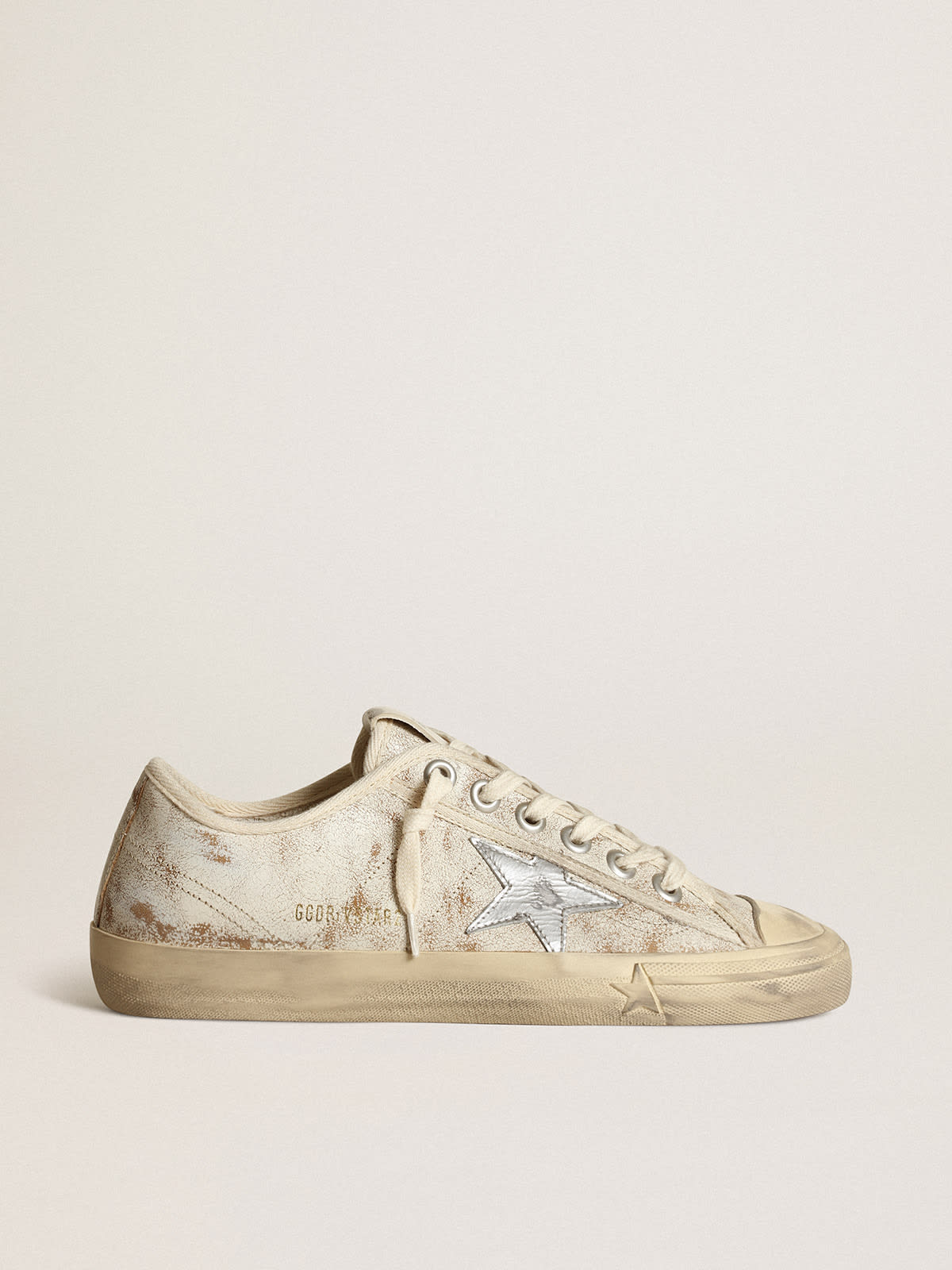 Golden Goose - Women's V-Star white glossy leather with silver leather star in 