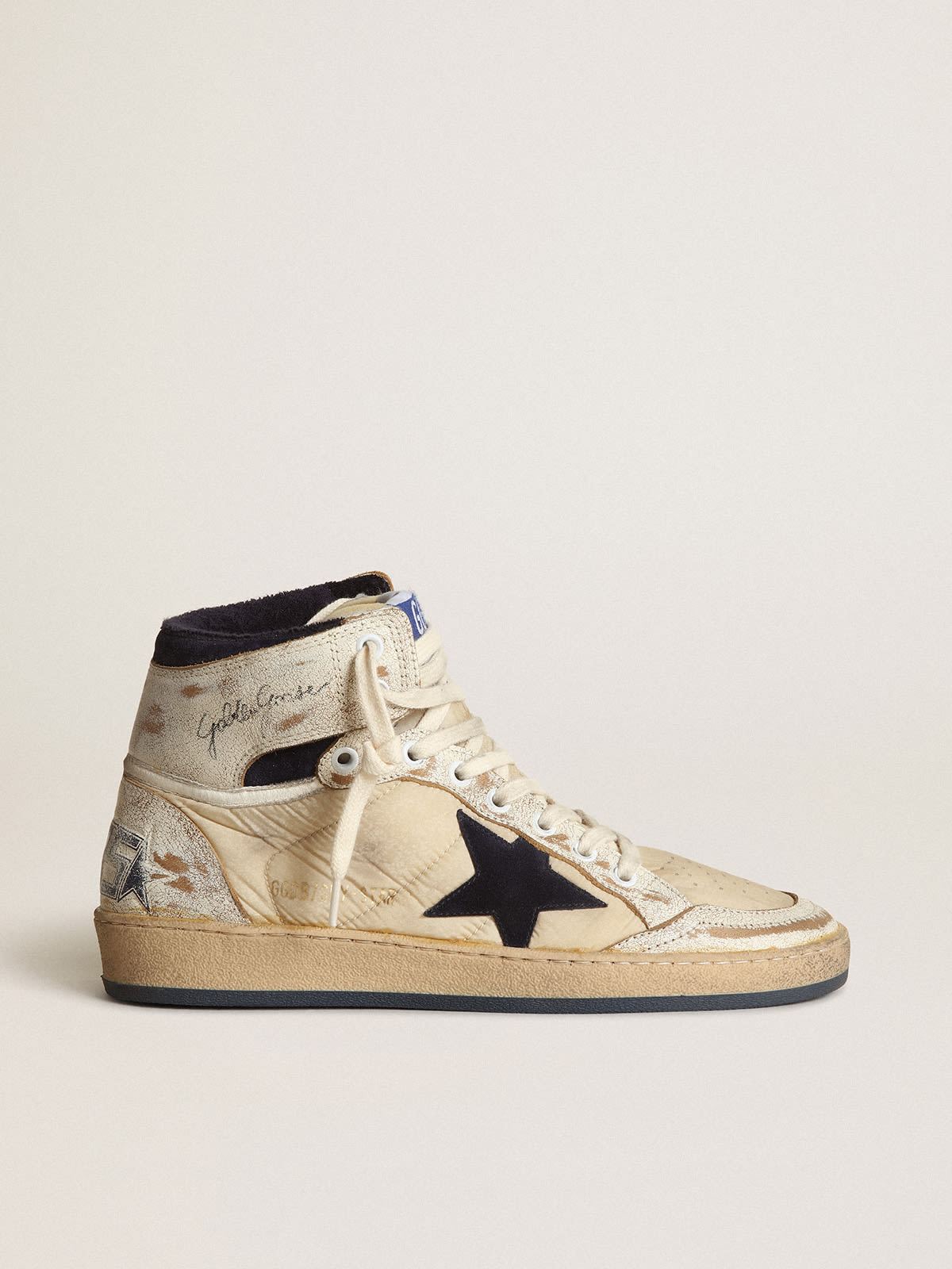 Golden Goose - Women's Sky-Star in cream-colored nylon and white leather in 