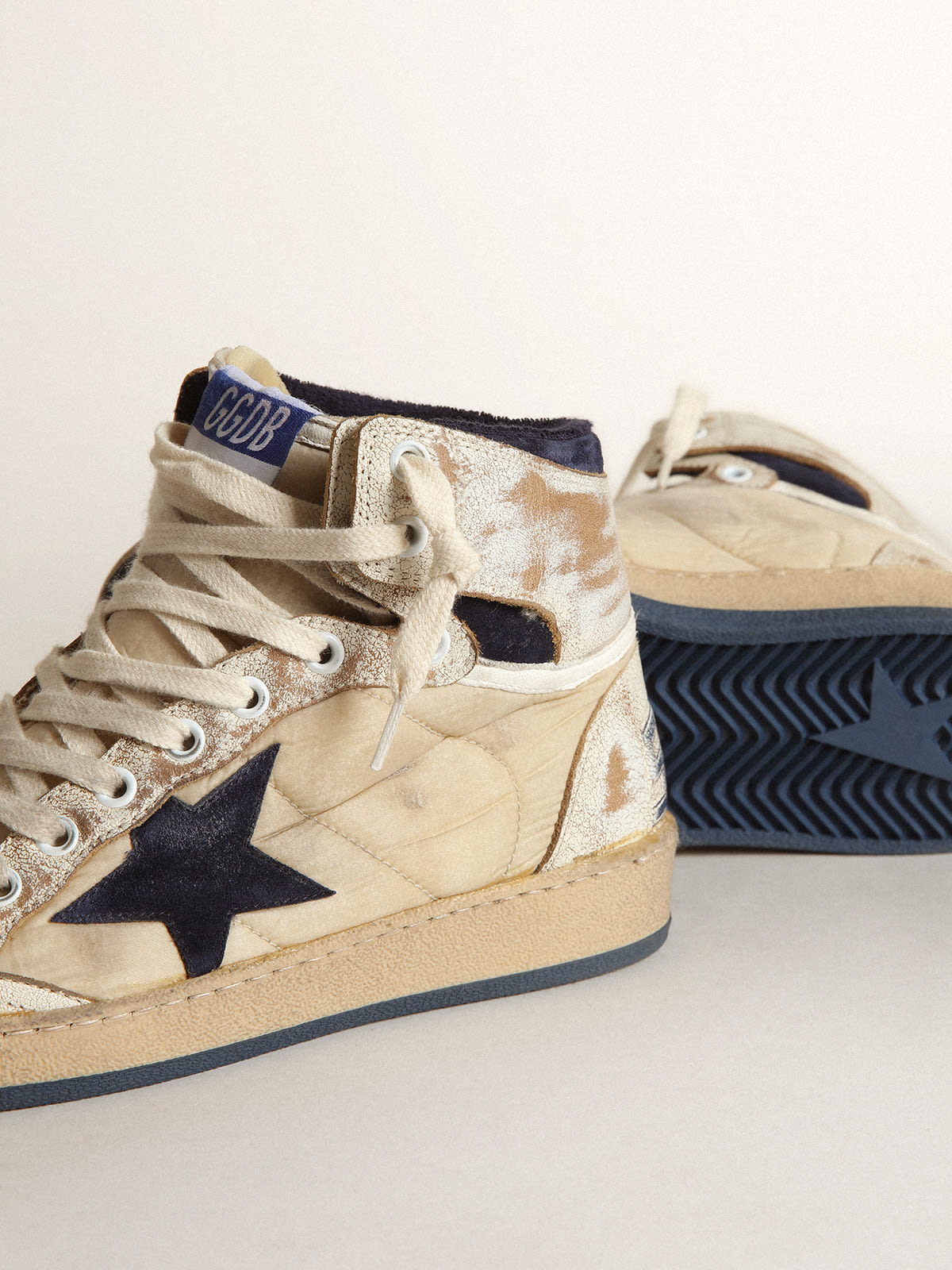 Golden Goose - Women’s Sky-Star in nylon and white leather with blue suede star in 
