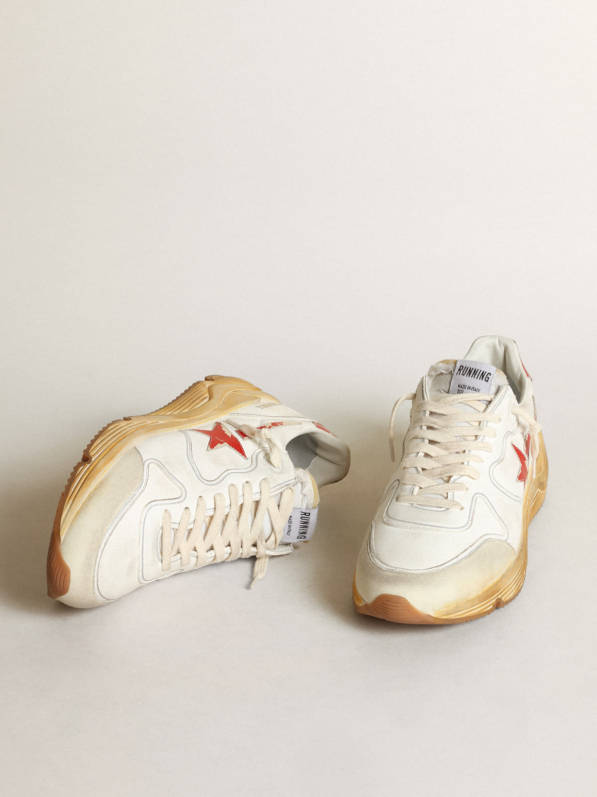 Men's Running Sole with leather and tab red print | Golden Goose