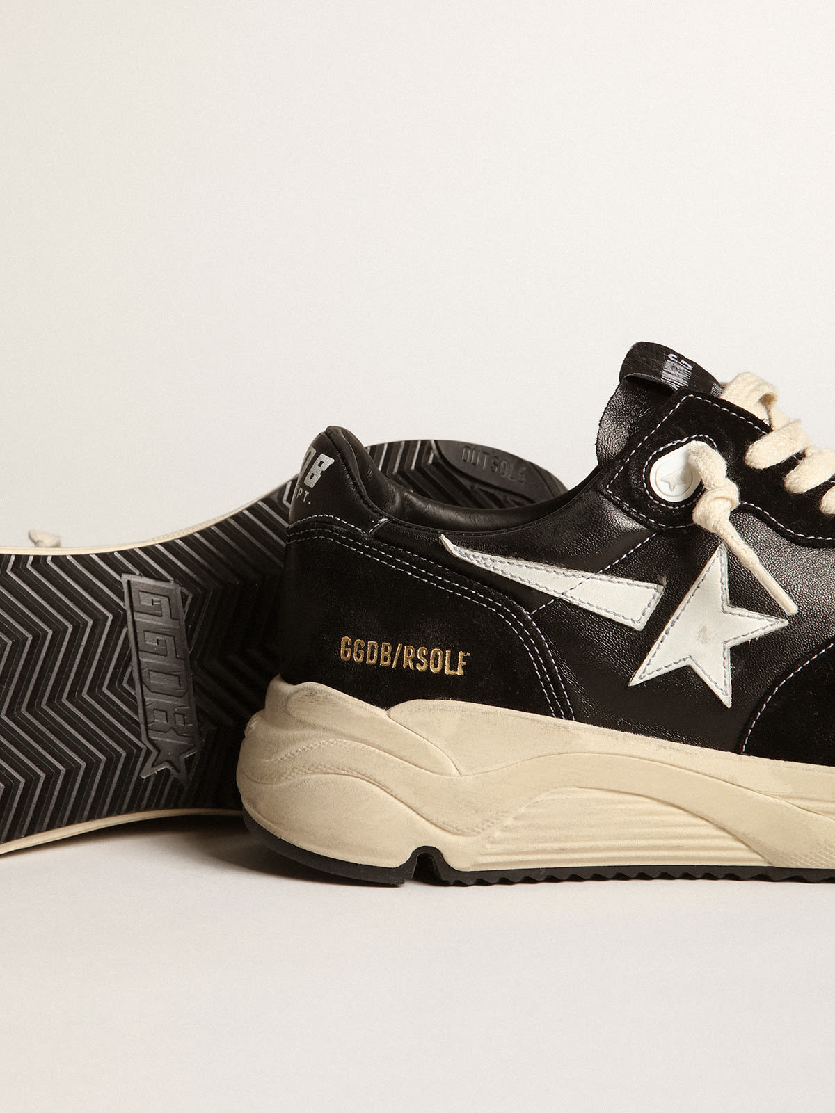 Golden Goose - Men’s Running Sole in black nappa leather and suede with a white star in 