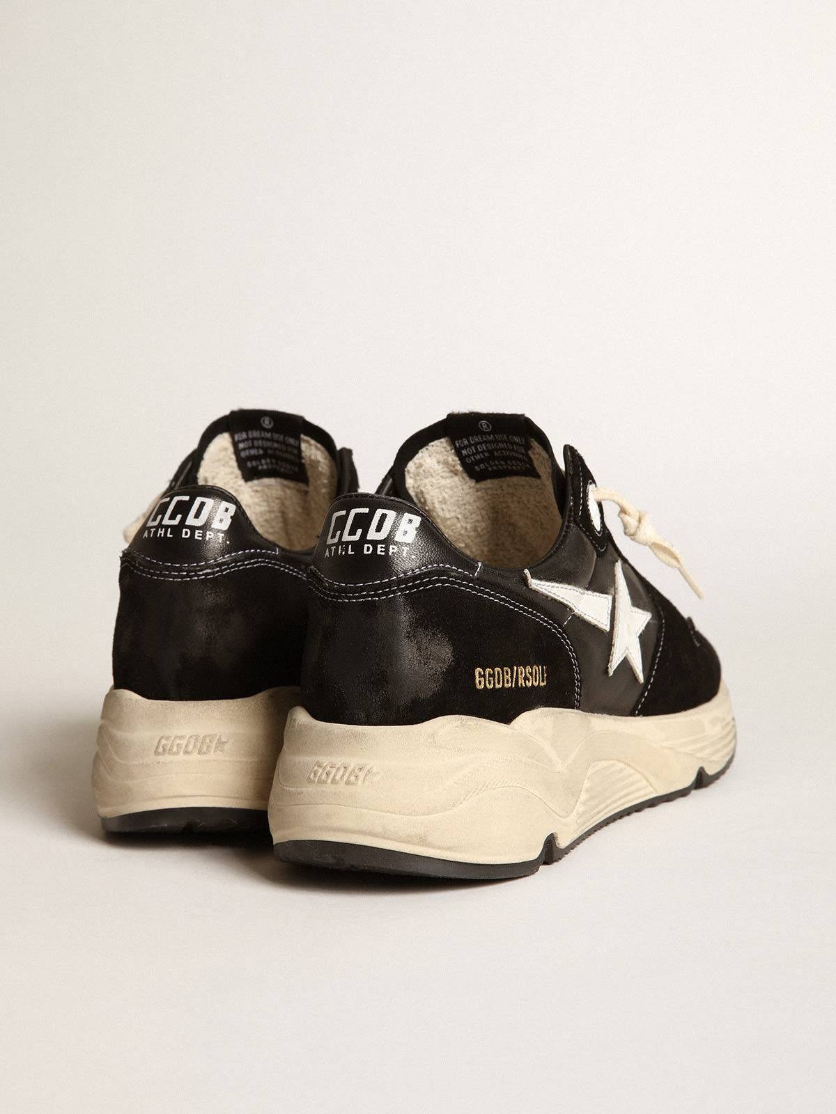 Men’s Running Sole in black nappa leather and suede with a white star