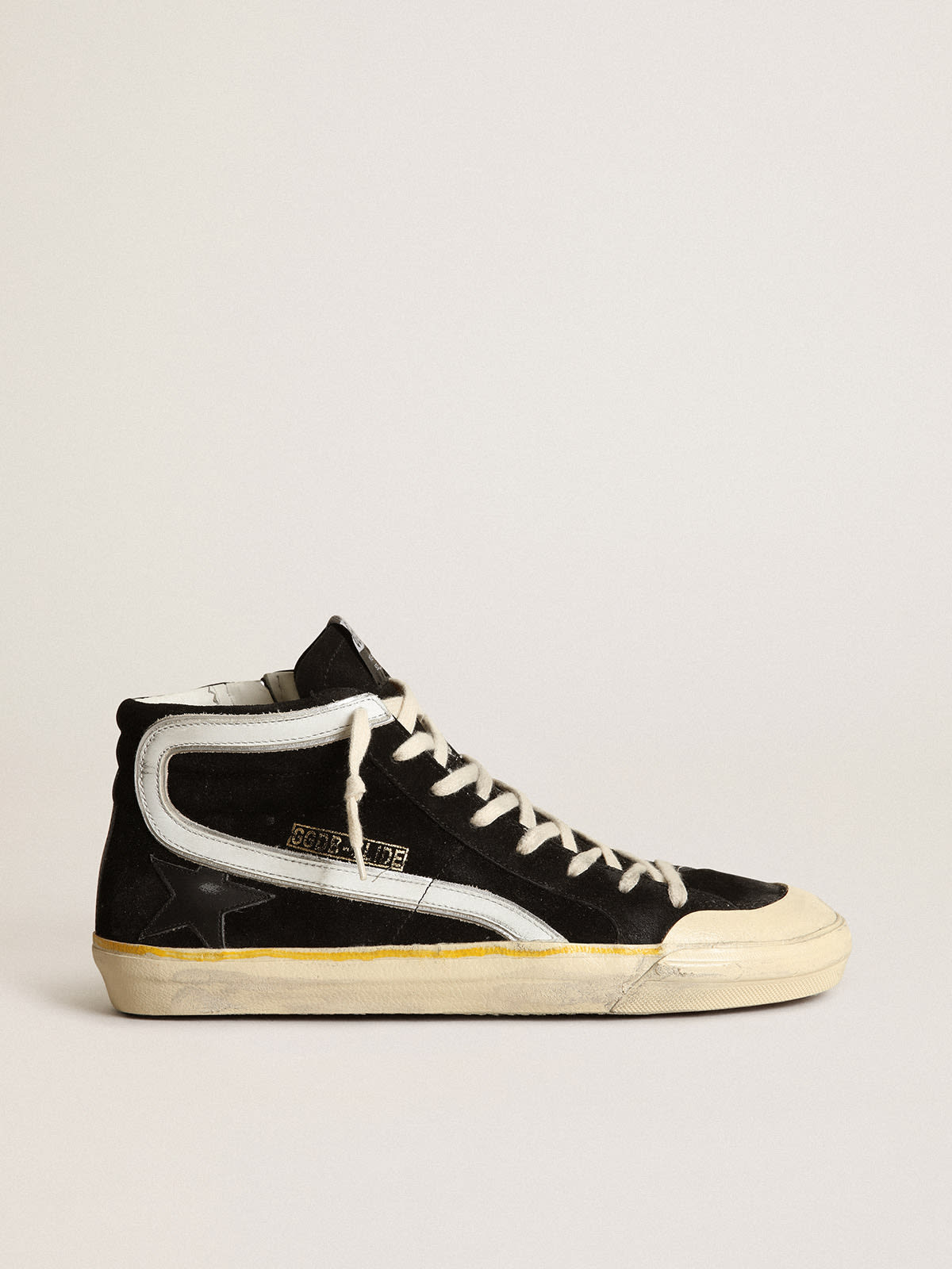 Golden Goose - Slide Penstar sneakers in black suede with black leather star and white leather flash in 