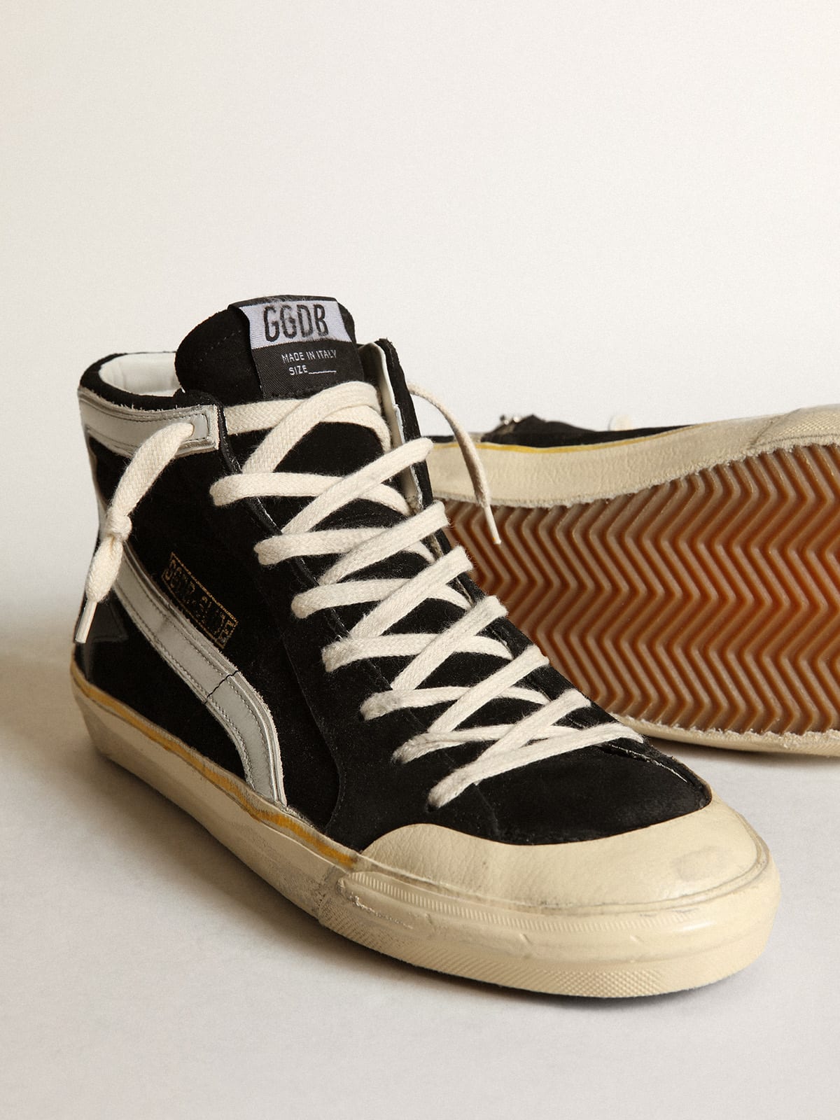 Golden Goose - Slide Penstar para hombre de ante negro con estrella negra y destello blanco in 