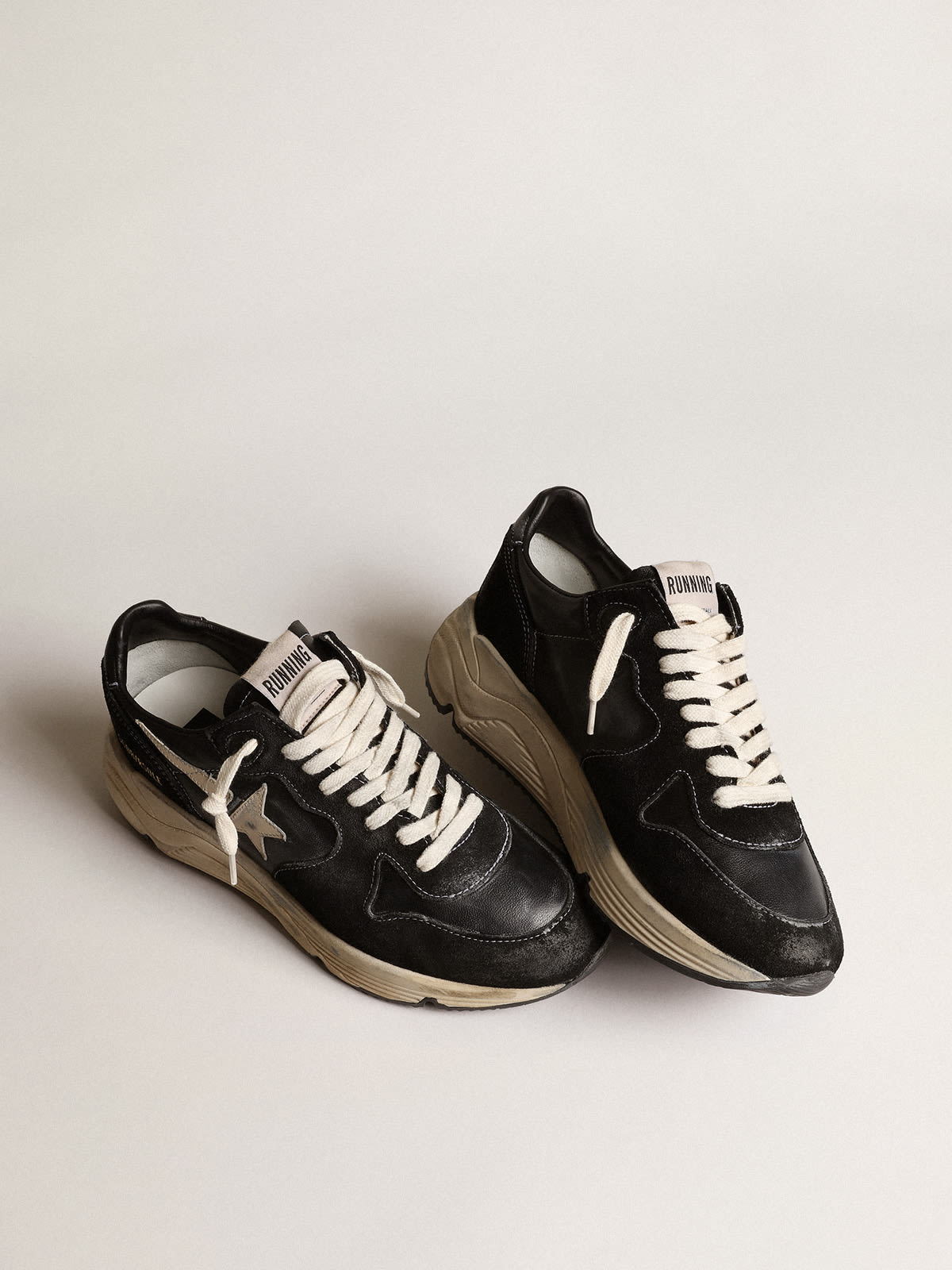 Golden Goose - Women’s Running Sole in black nappa and suede with white star in 
