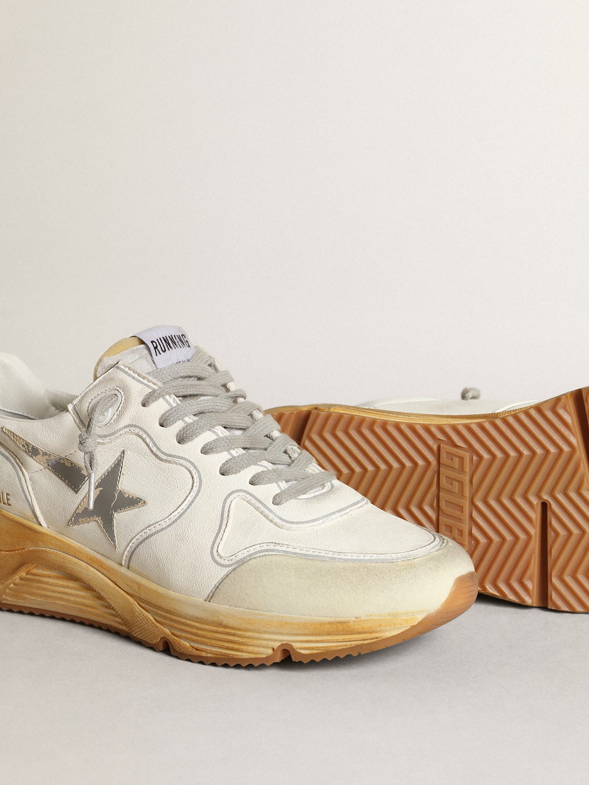 Golden Goose - Women's Running Sole with leather star and heel tab with silver print in 