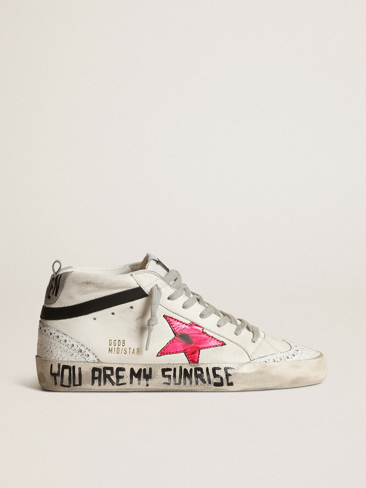 Mid Star with a pink laminated leather star and black flash | Golden Goose