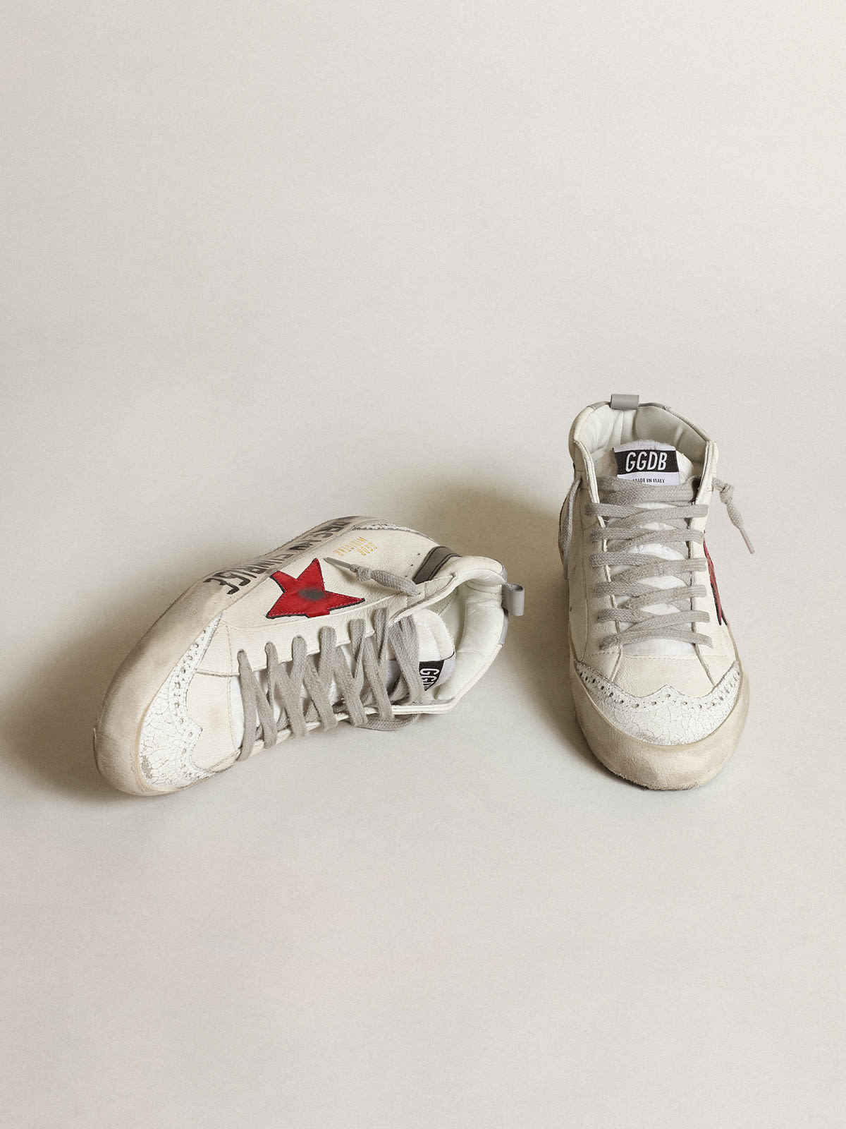 Golden Goose - Mid Star with a pink laminated leather star and black flash in 