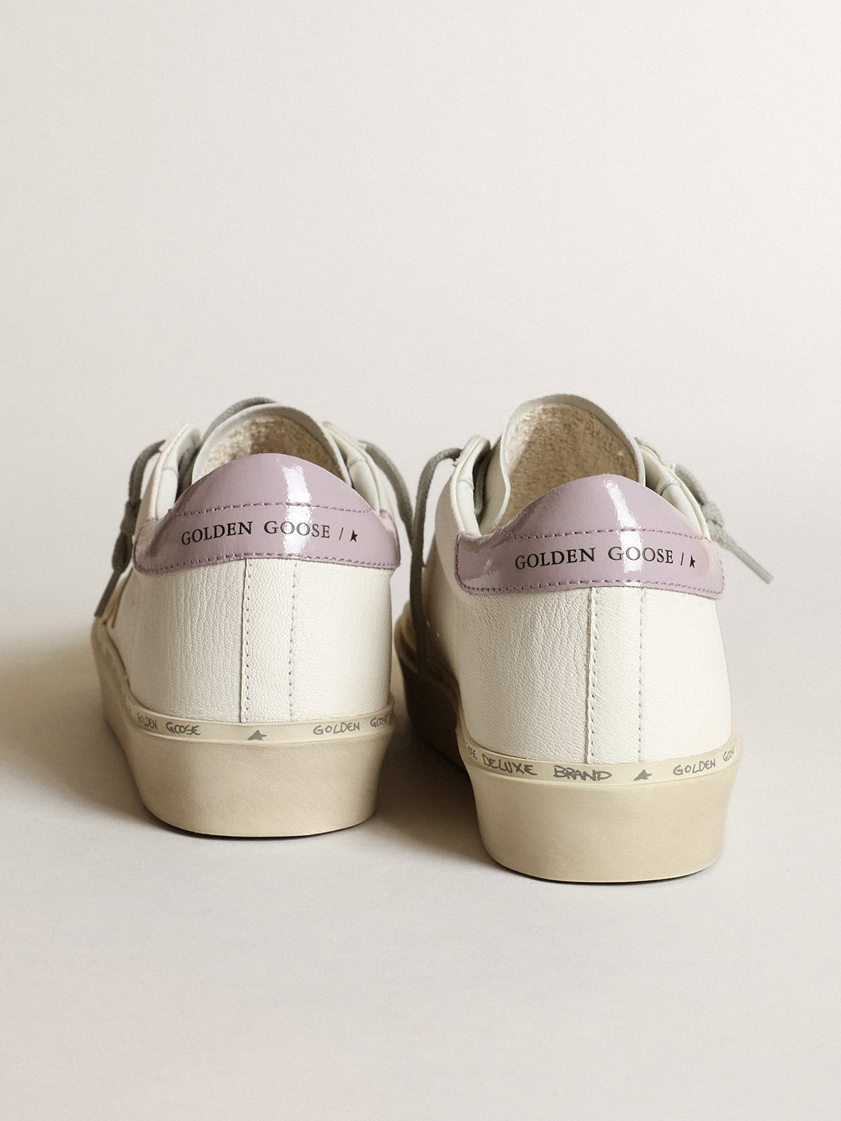 Golden Goose - White Hi Star with a gold star and lilac naplak heel tab in 