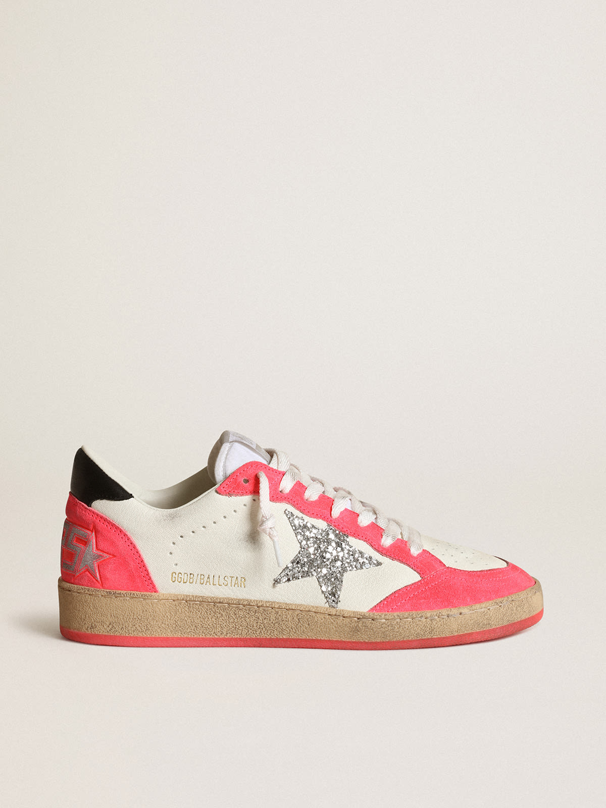 Women's Ball Star in white nappa with glitter star | Golden Goose