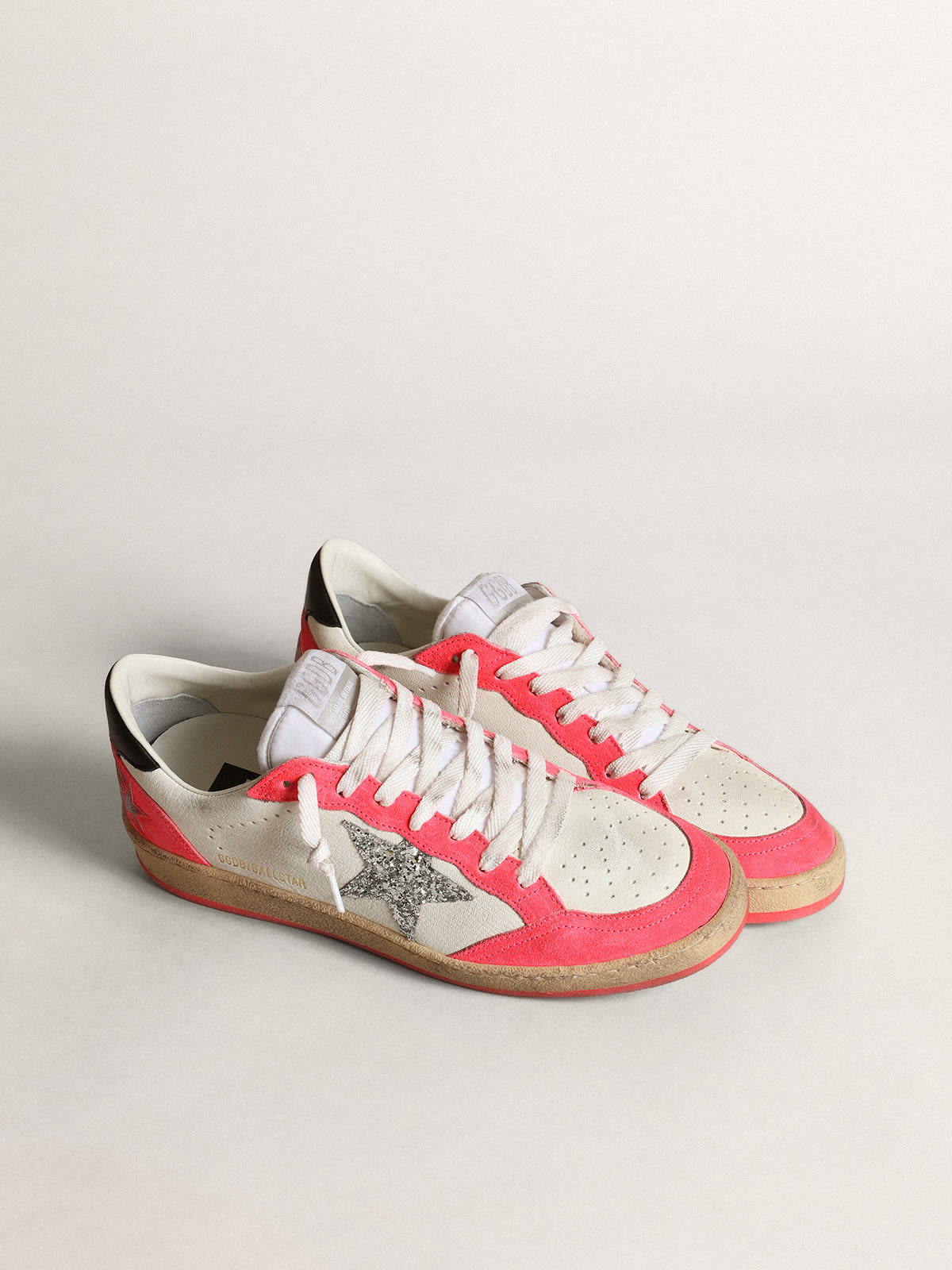 Golden Goose - Ball Star Donna in nappa bianca con stella in glitter  in 