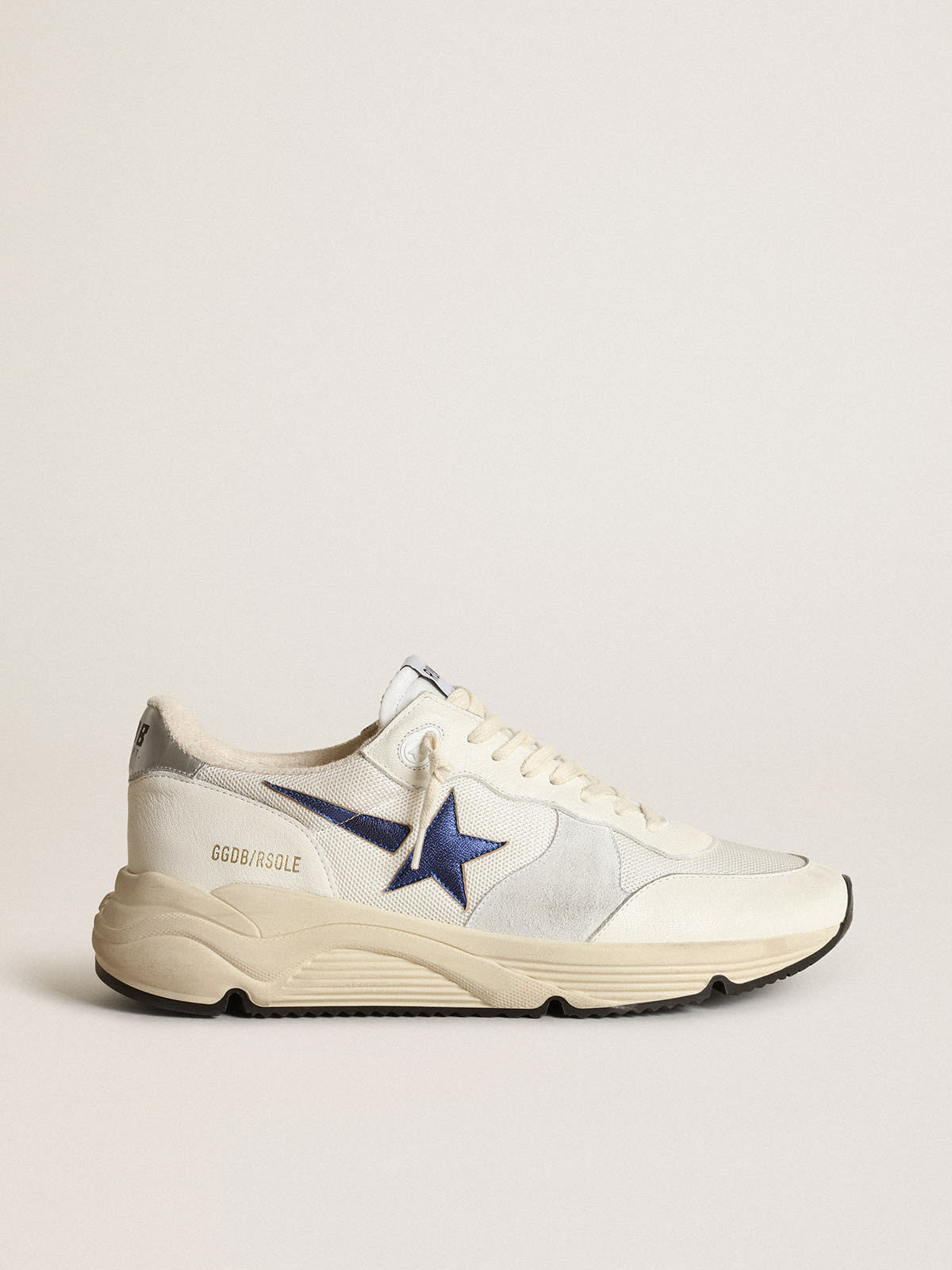 Golden Goose - Weißer Running Sole aus Mesh und Nappaleder mit blauem Stern in 