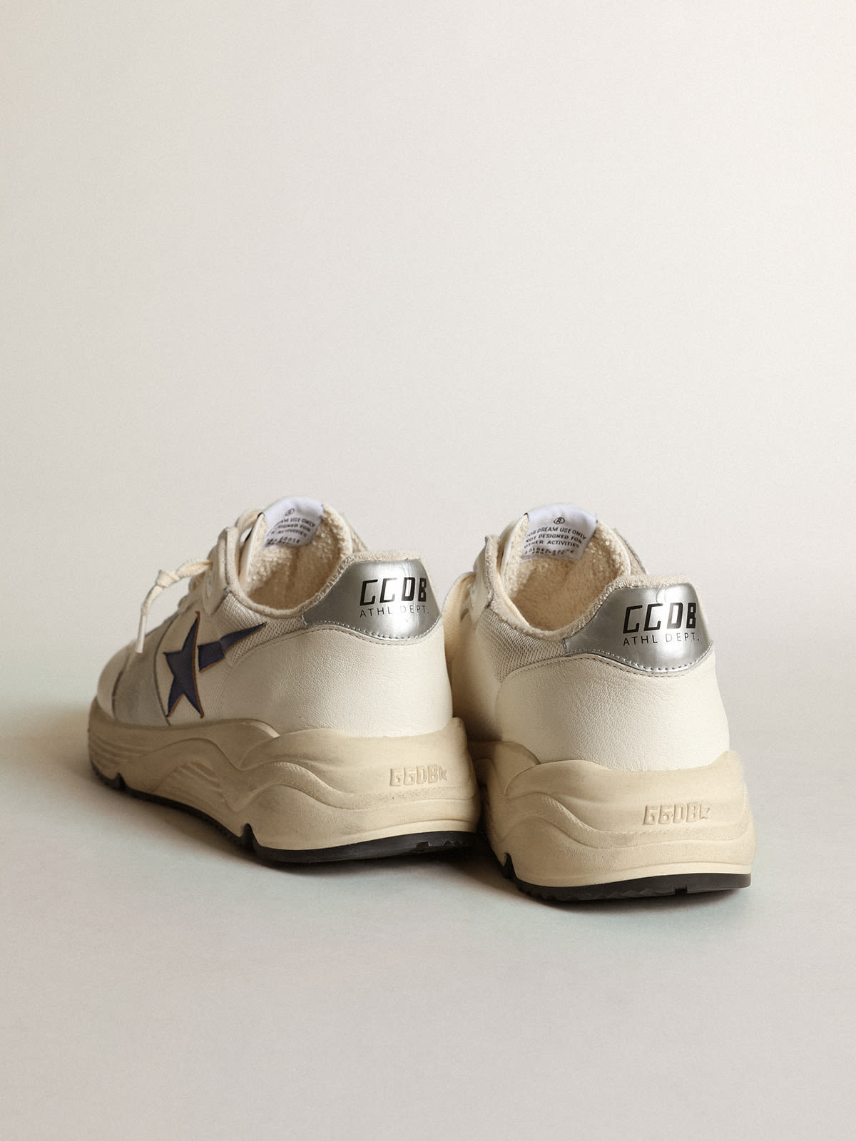 Golden Goose - Running Sole in white mesh and nappa leather with a blue star in 
