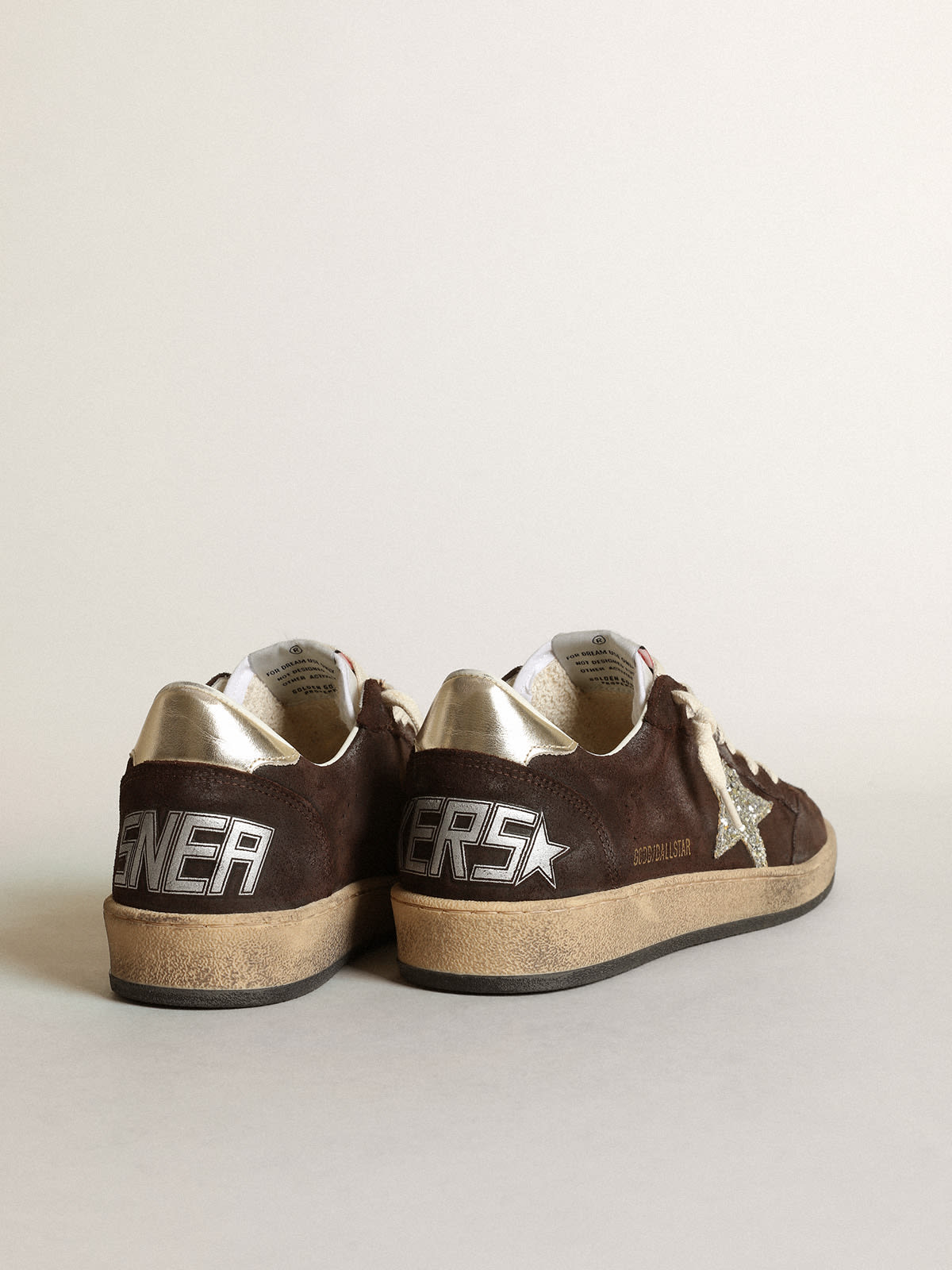 Golden Goose - Women's Ball Star in brown suede with platinum glitter star in 