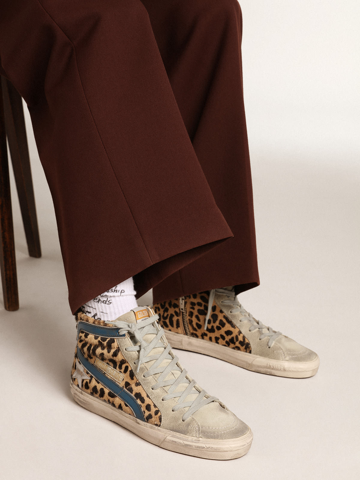 Golden Goose - Slide in leopard-print pony skin with metallic leather star in 