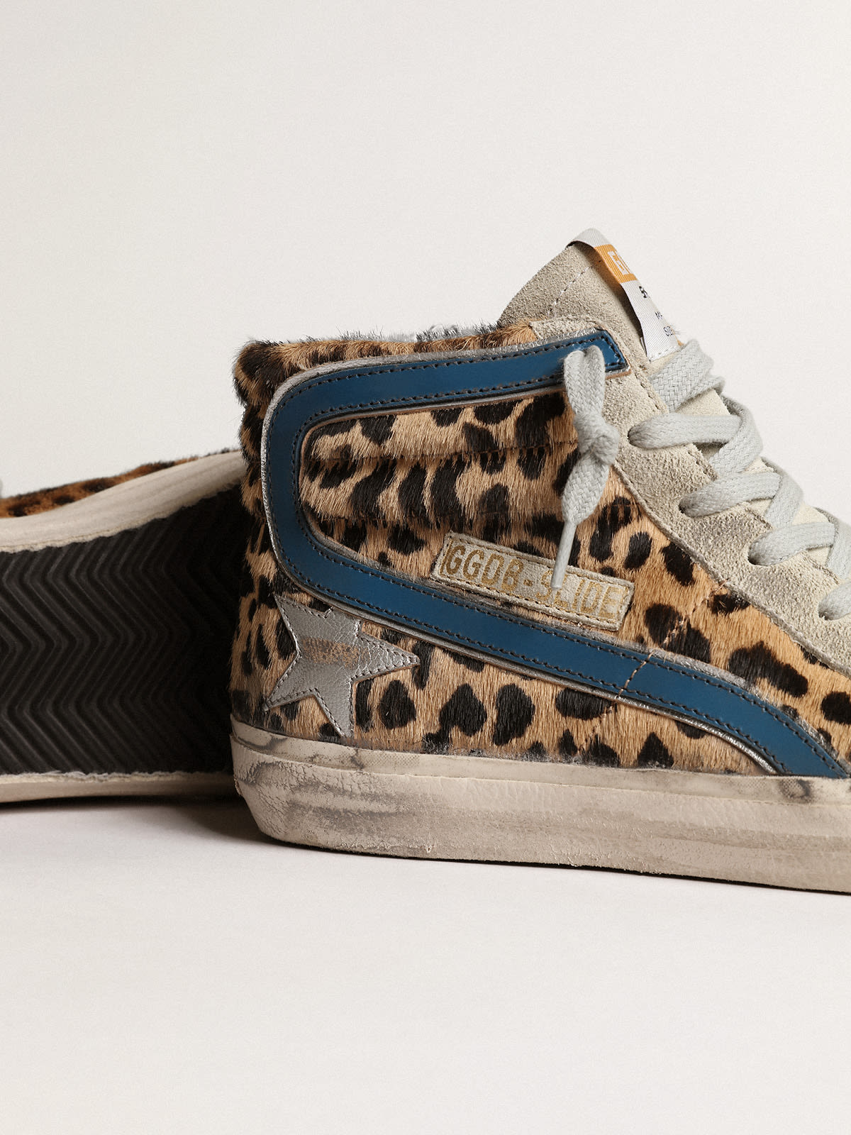 Golden Goose - Slide in leopard-print pony skin with metallic leather star in 