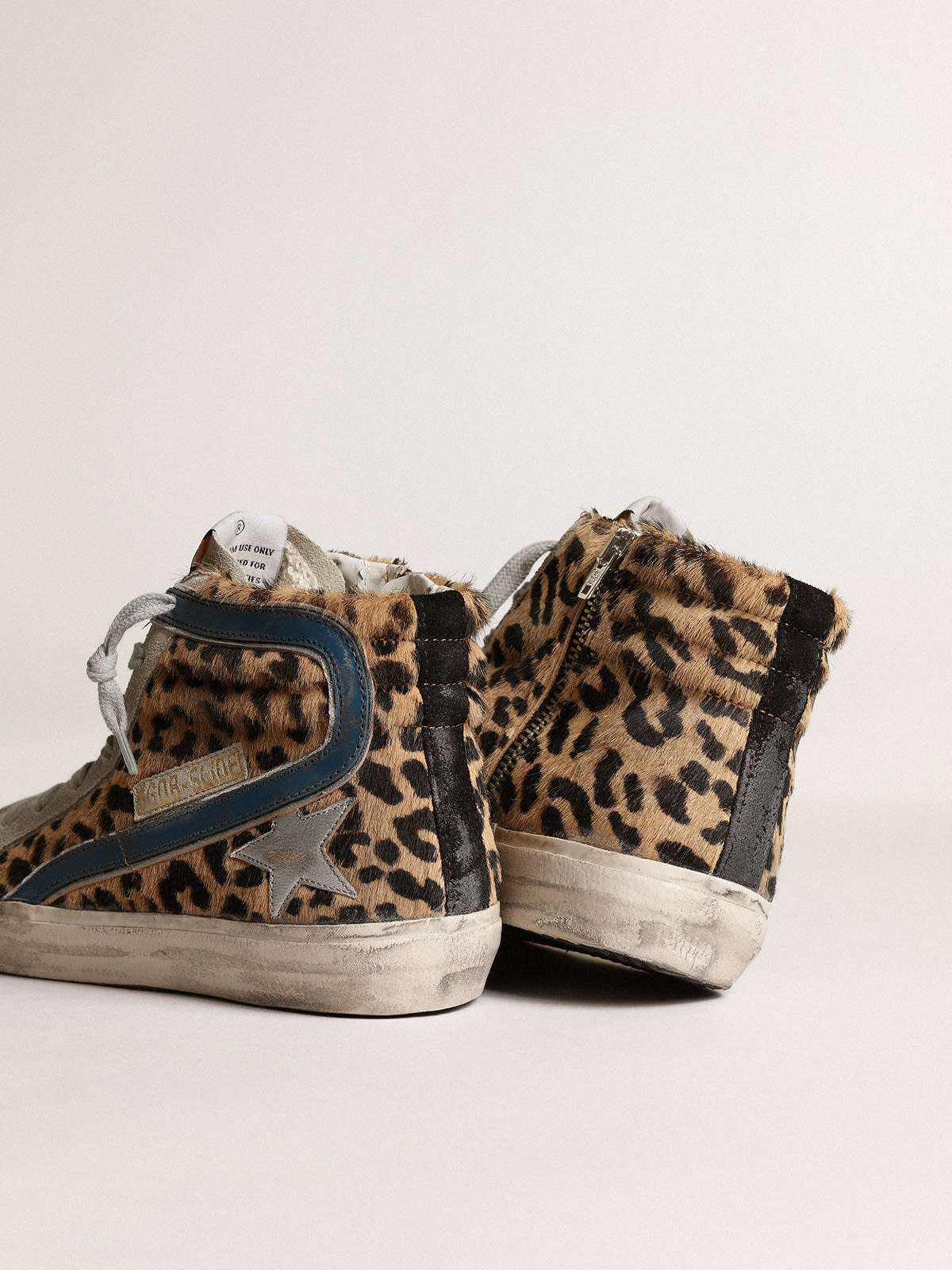 Golden Goose - Women's Slide in leopard print pony skin with silver leather star in 