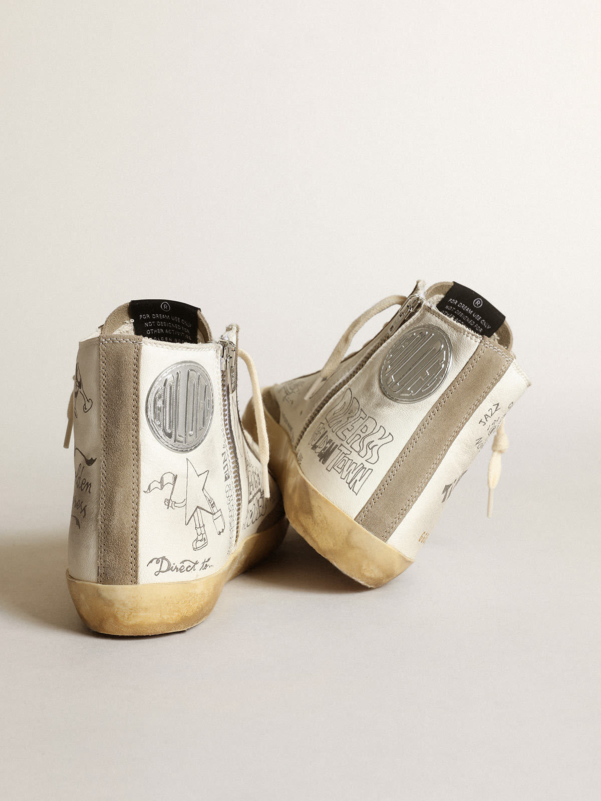 Golden Goose - Women’s Francy sneakers with dove-gray suede inserts and all-over black lettering in 