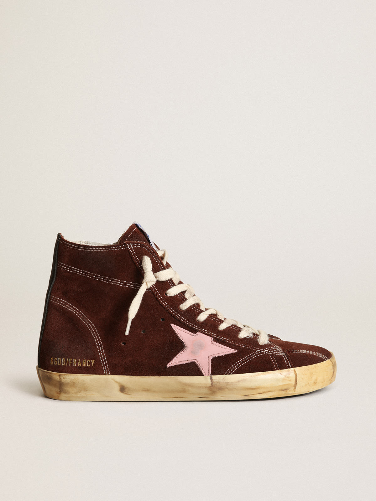 Golden Goose - Sneaker Francy in suede marrone con stella in pelle rosa e talloncino in nappa nera in 