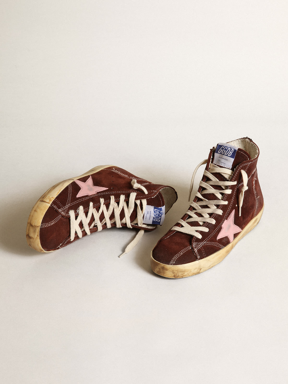 Golden Goose - Francy sneakers in brown suede with pink leather star and black nappa leather heel tab in 