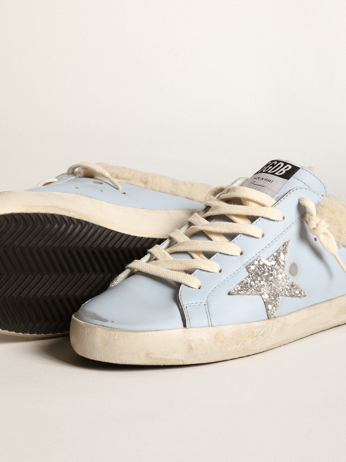 Golden Goose - Women's Super-Star Sabot with glitter star and shearling lining in 