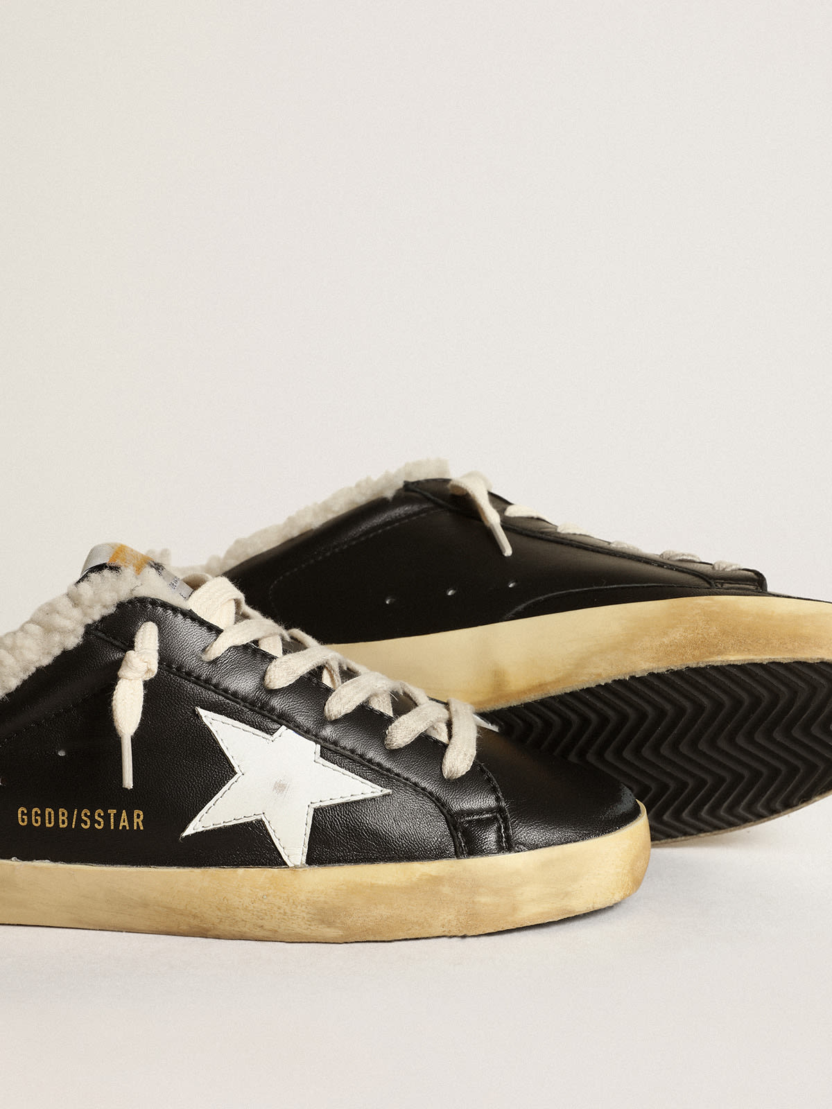 Super-Star Sabots in black nappa leather with white leather star and ...
