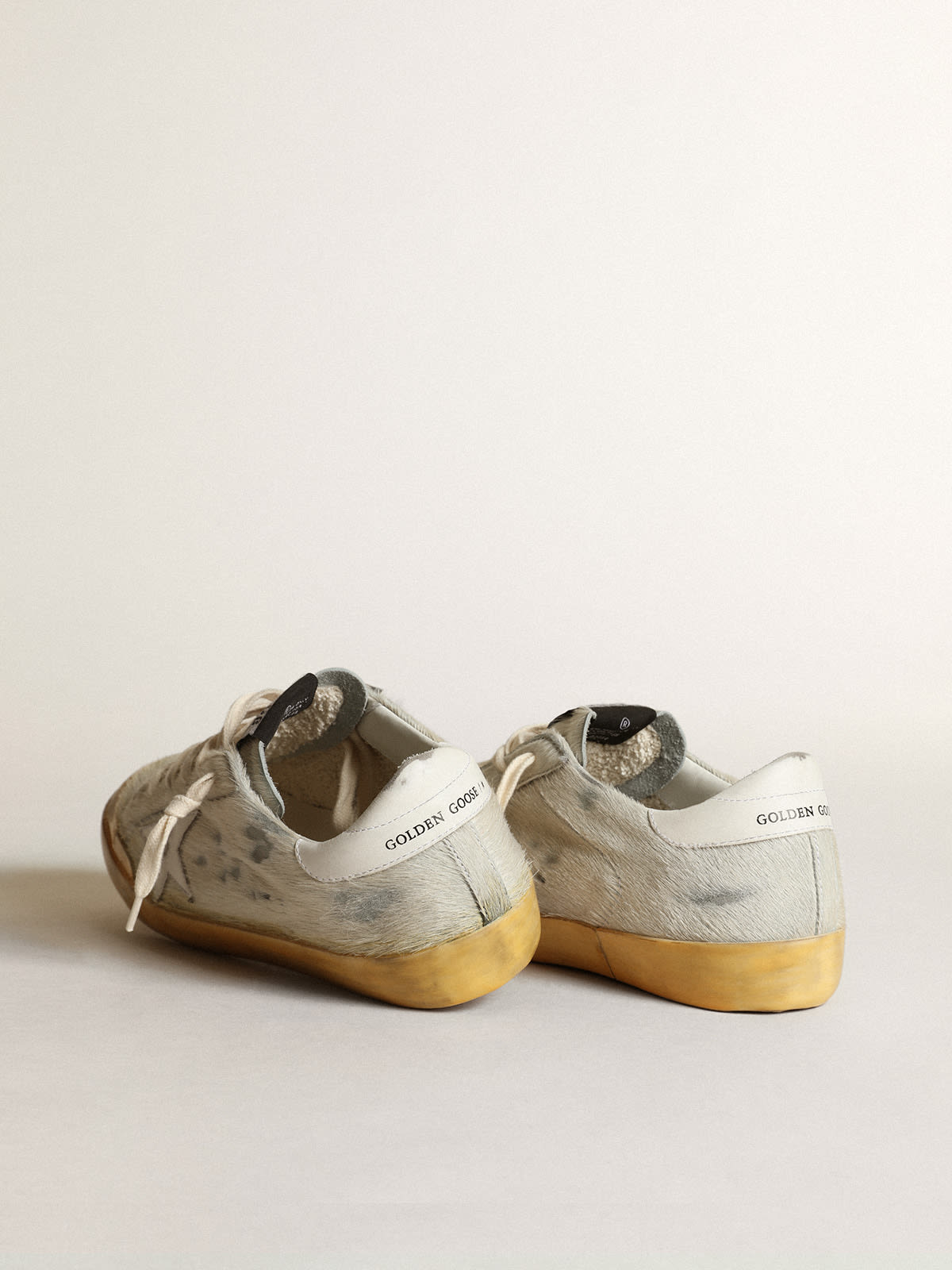 Golden Goose - Super-Star Penstar sneakers in off-white pony skin with white leather star and heel tab in 